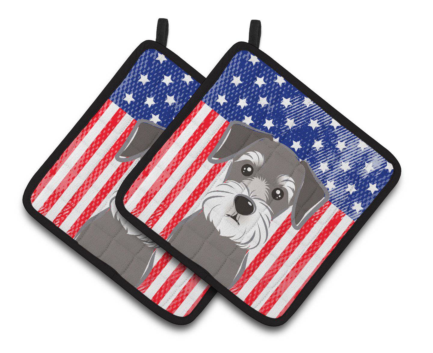 American Flag and Schnauzer Pair of Pot Holders BB2136PTHD - the-store.com
