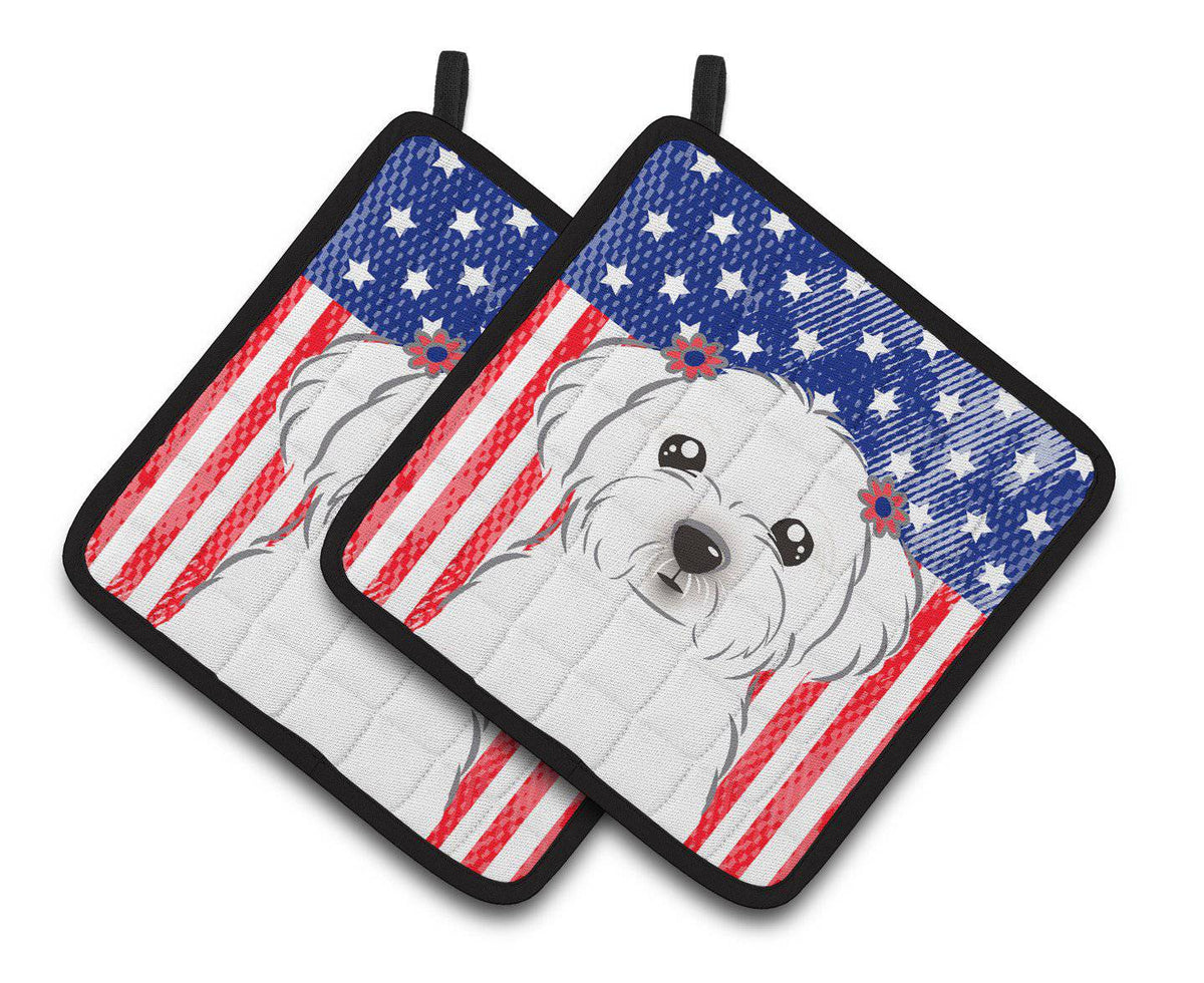 American Flag and Maltese Pair of Pot Holders BB2138PTHD - the-store.com