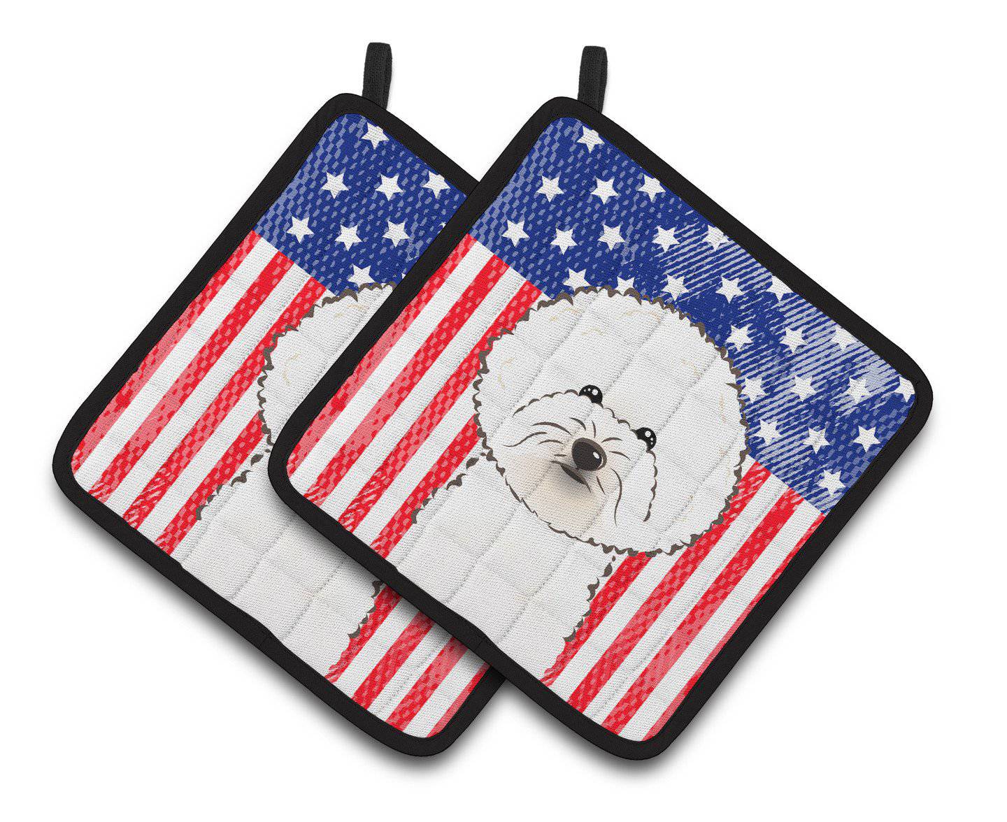 American Flag and Bichon Frise Pair of Pot Holders BB2147PTHD - the-store.com
