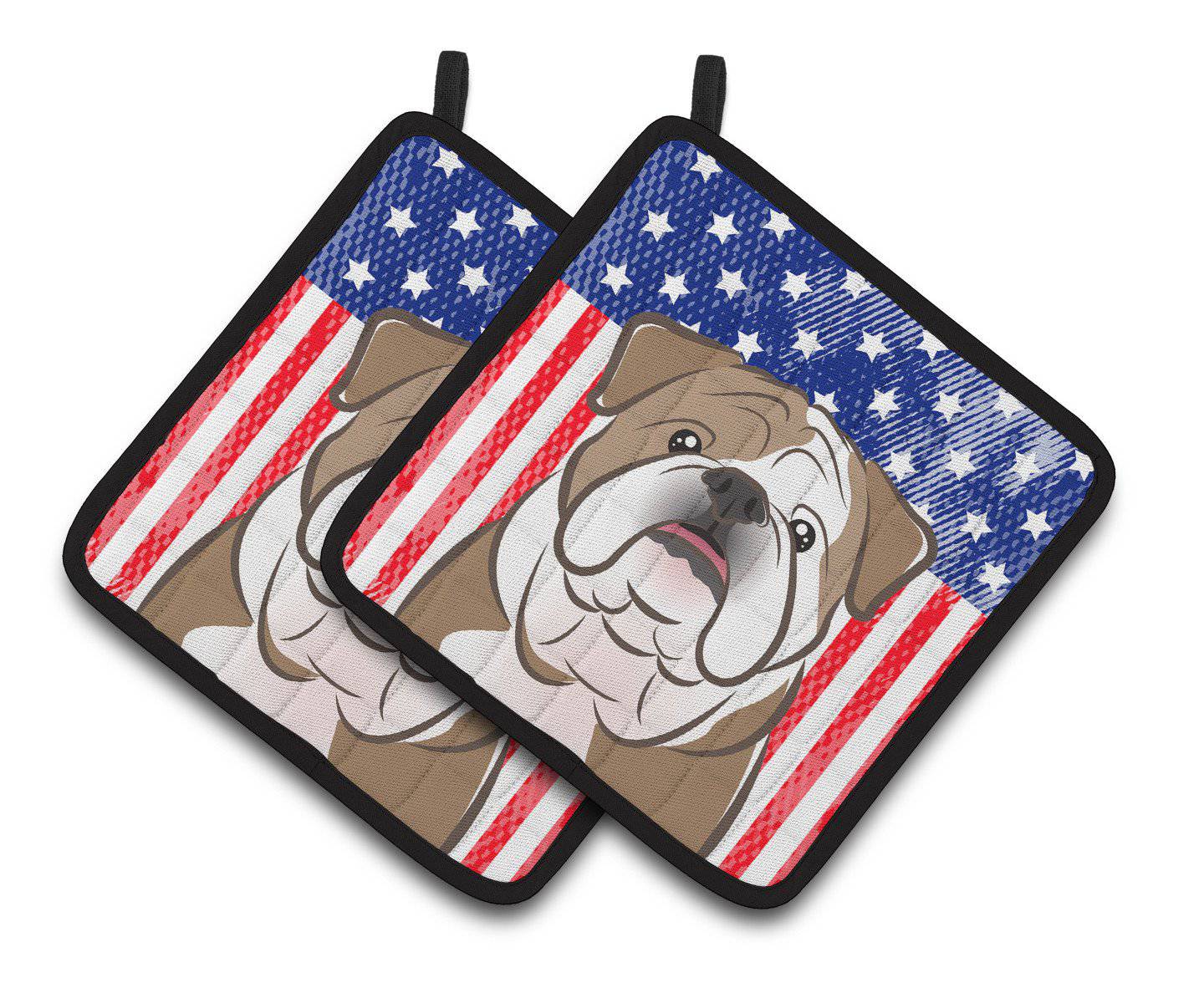 American Flag and English Bulldog  Pair of Pot Holders BB2149PTHD - the-store.com