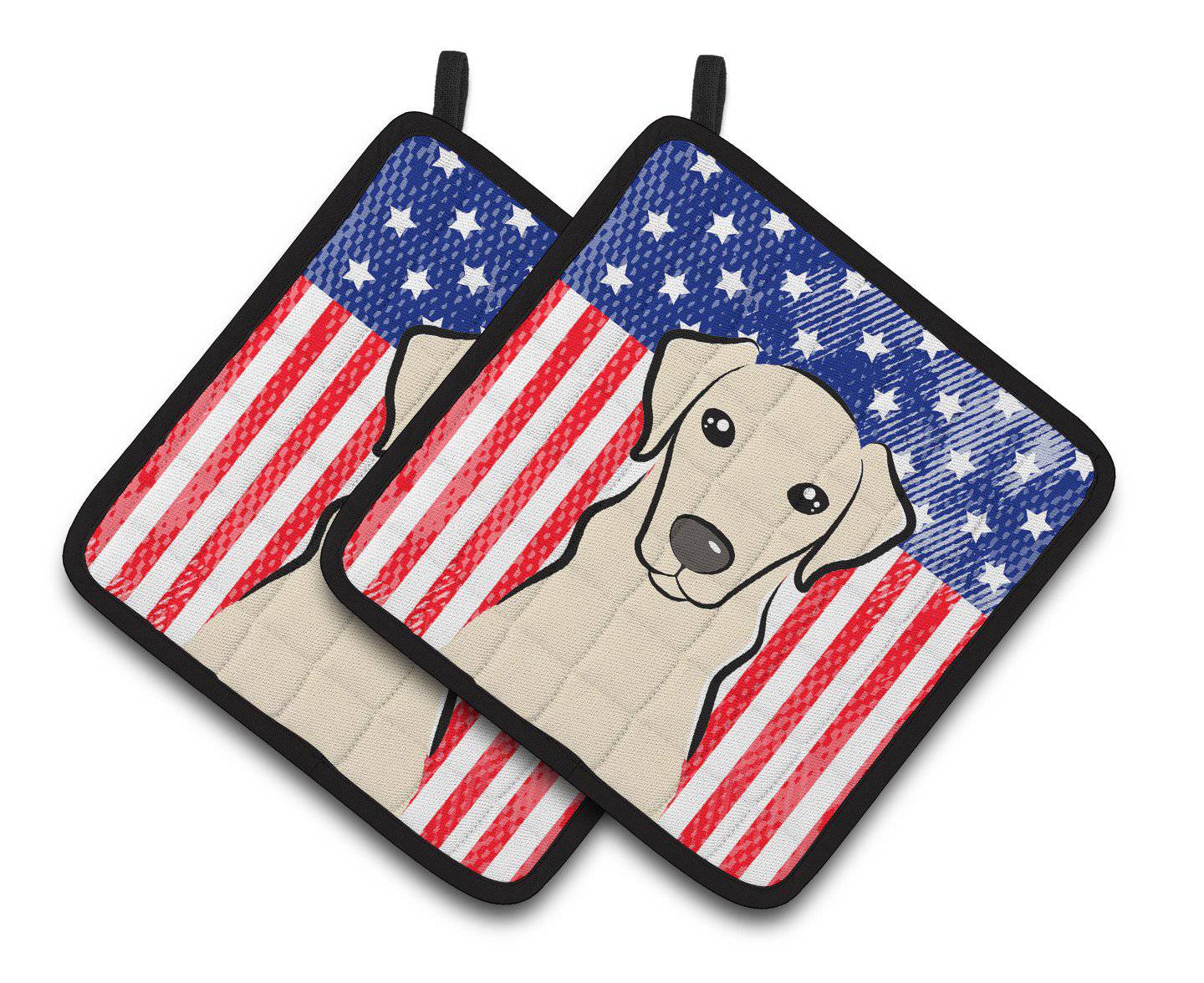 American Flag and Yellow Labrador Pair of Pot Holders BB2152PTHD - the-store.com