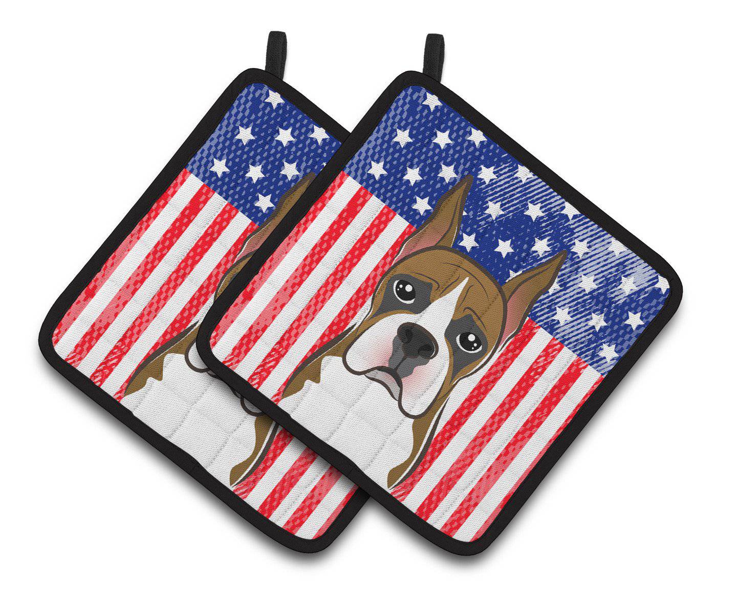American Flag and Boxer Pair of Pot Holders BB2153PTHD - the-store.com