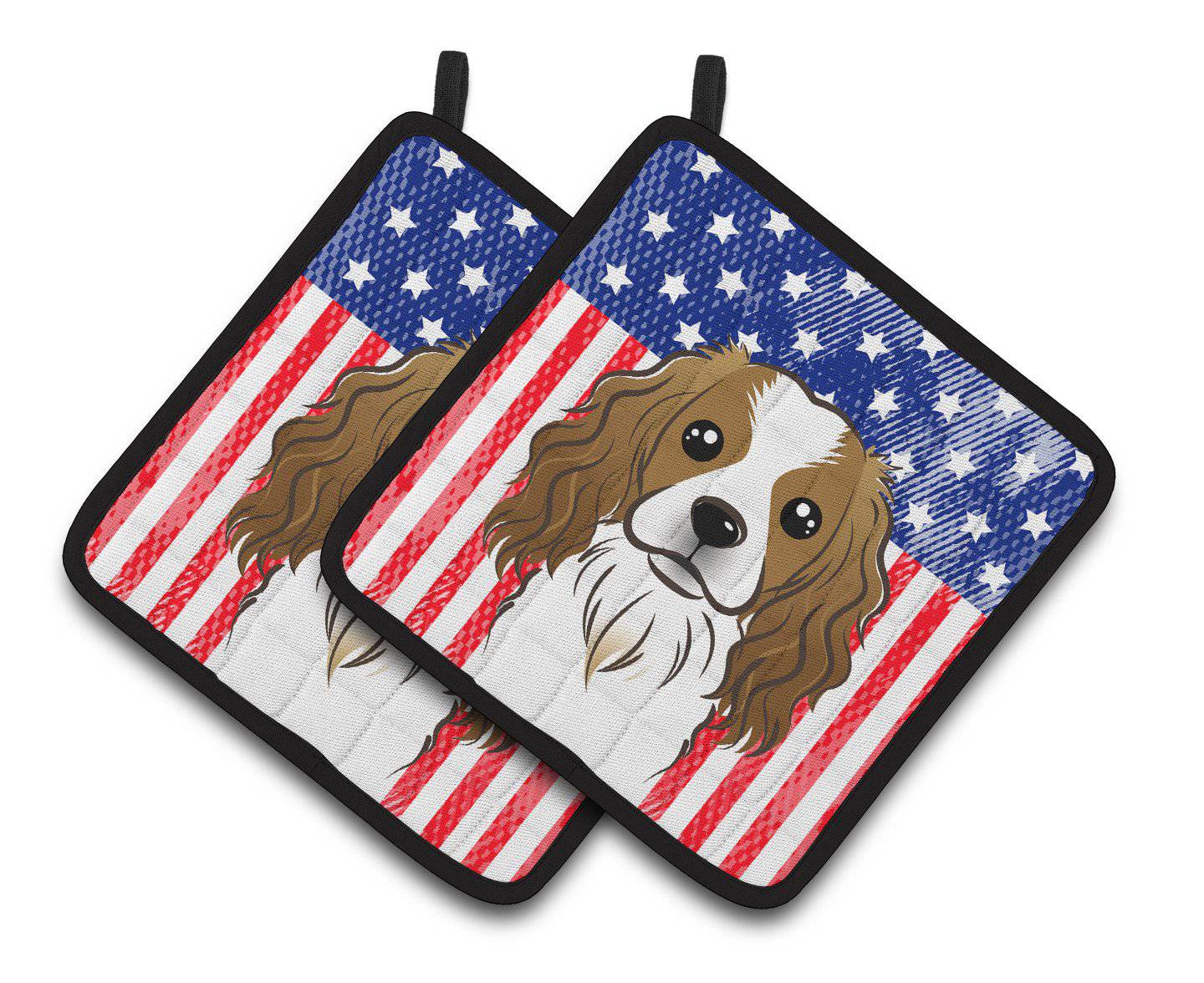 American Flag and Cavalier Spaniel Pair of Pot Holders BB2154PTHD - the-store.com