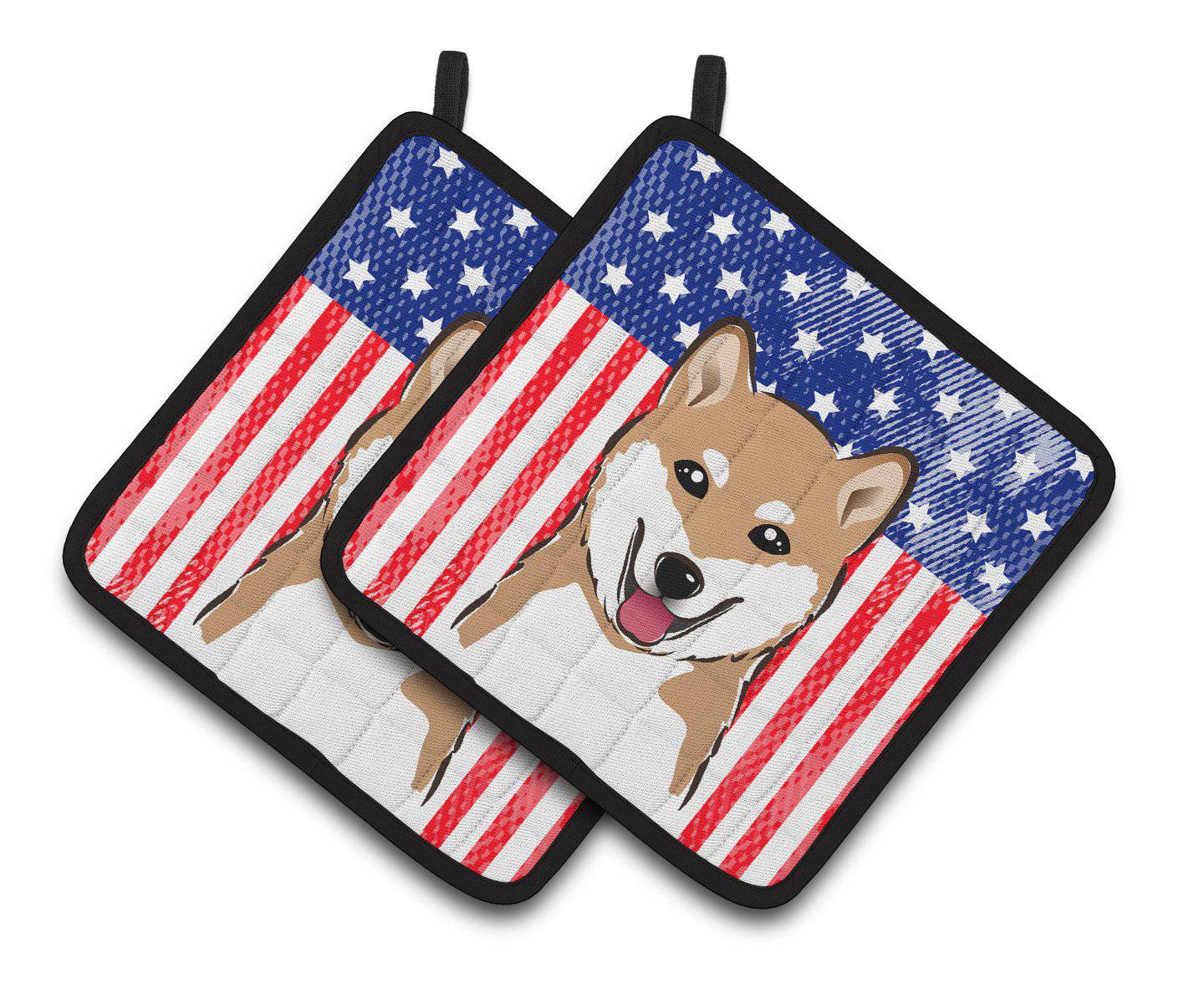 American Flag and Shiba Inu Pair of Pot Holders BB2155PTHD - the-store.com