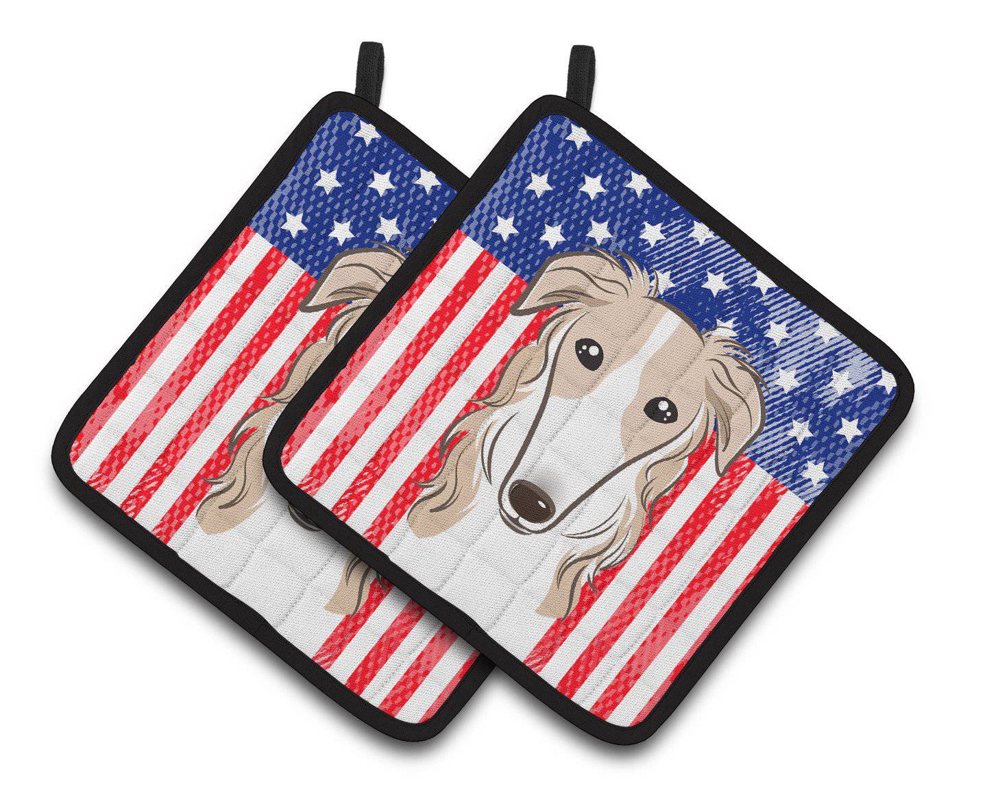 American Flag and Borzoi Pair of Pot Holders BB2158PTHD - the-store.com