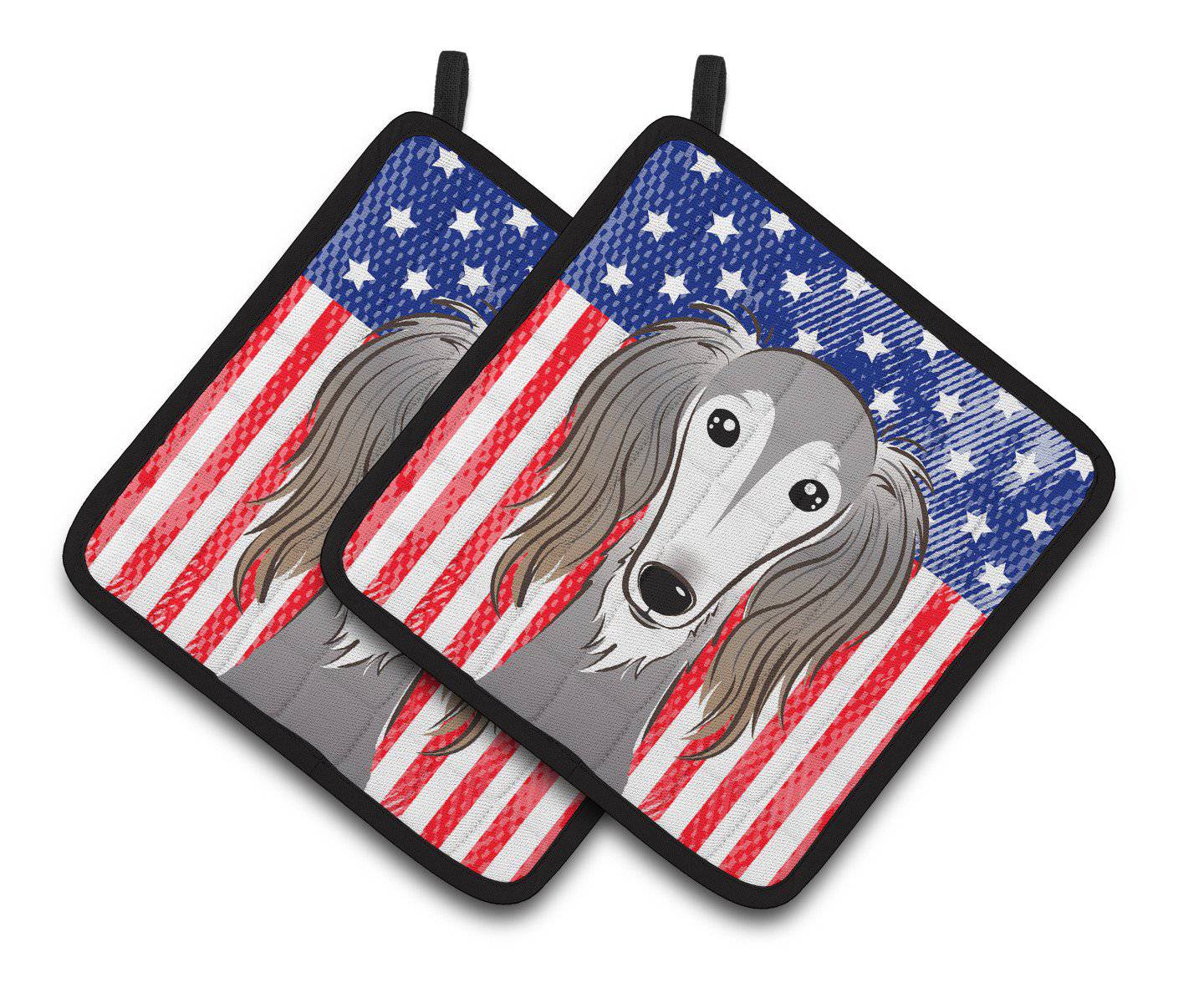 American Flag and Saluki Pair of Pot Holders BB2159PTHD - the-store.com