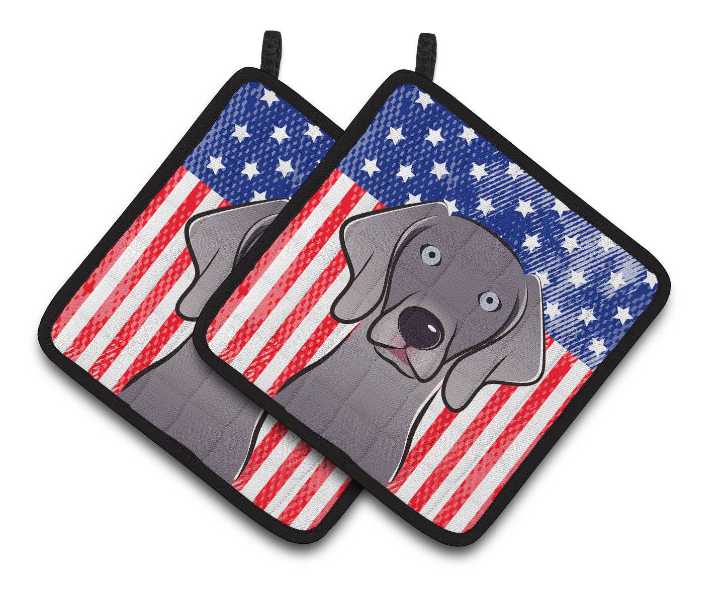 American Flag and Weimaraner Pair of Pot Holders BB2161PTHD - the-store.com