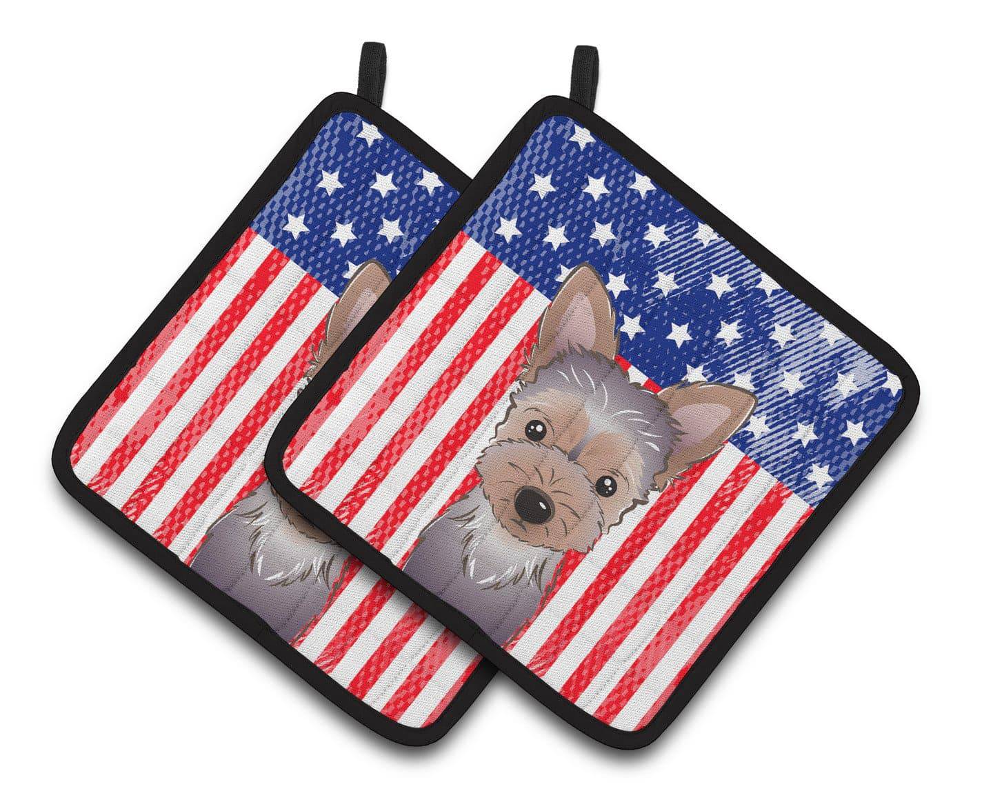 American Flag and Yorkie Puppy Pair of Pot Holders BB2162PTHD - the-store.com