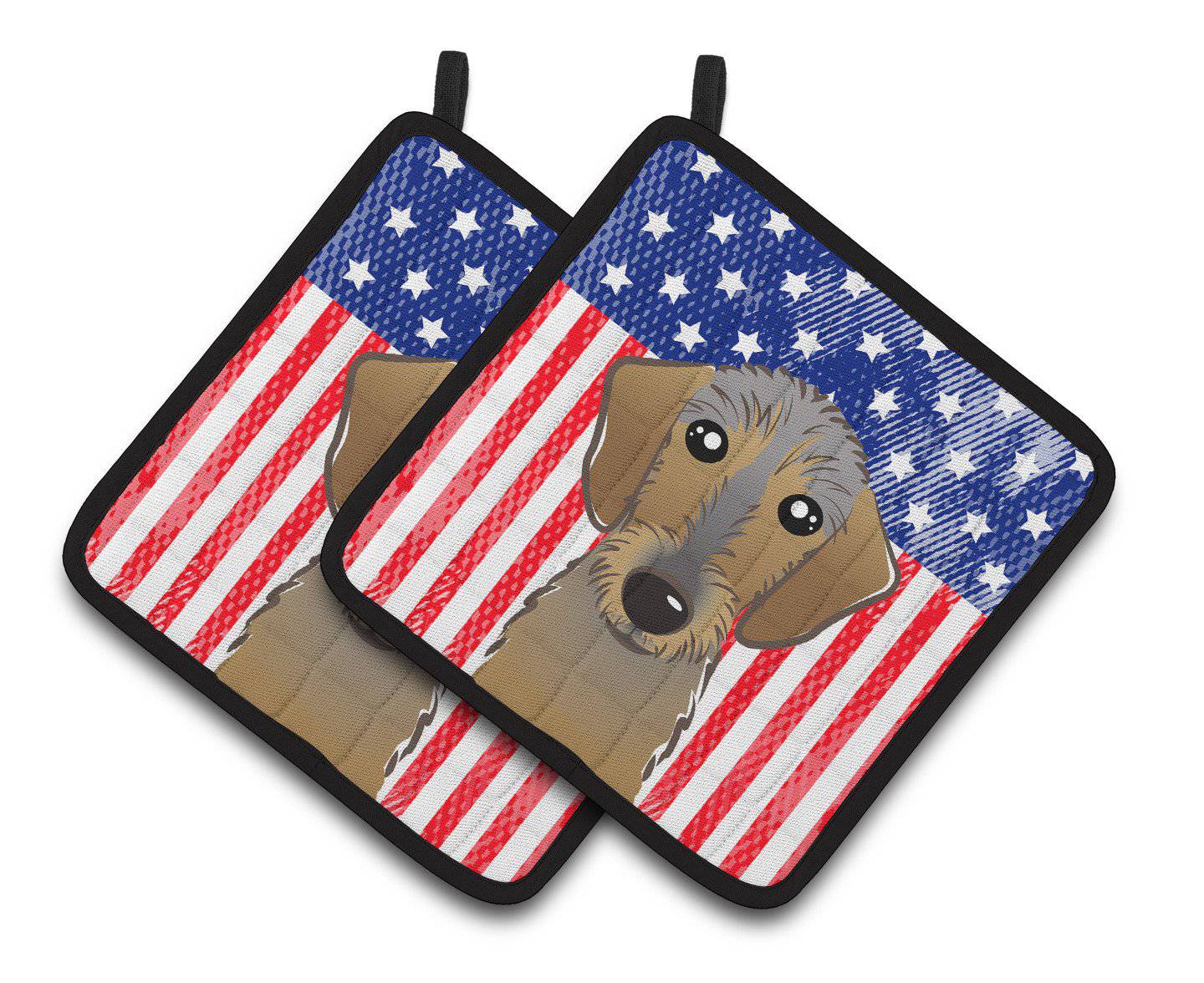 American Flag and Wirehaired Dachshund Pair of Pot Holders BB2163PTHD - the-store.com