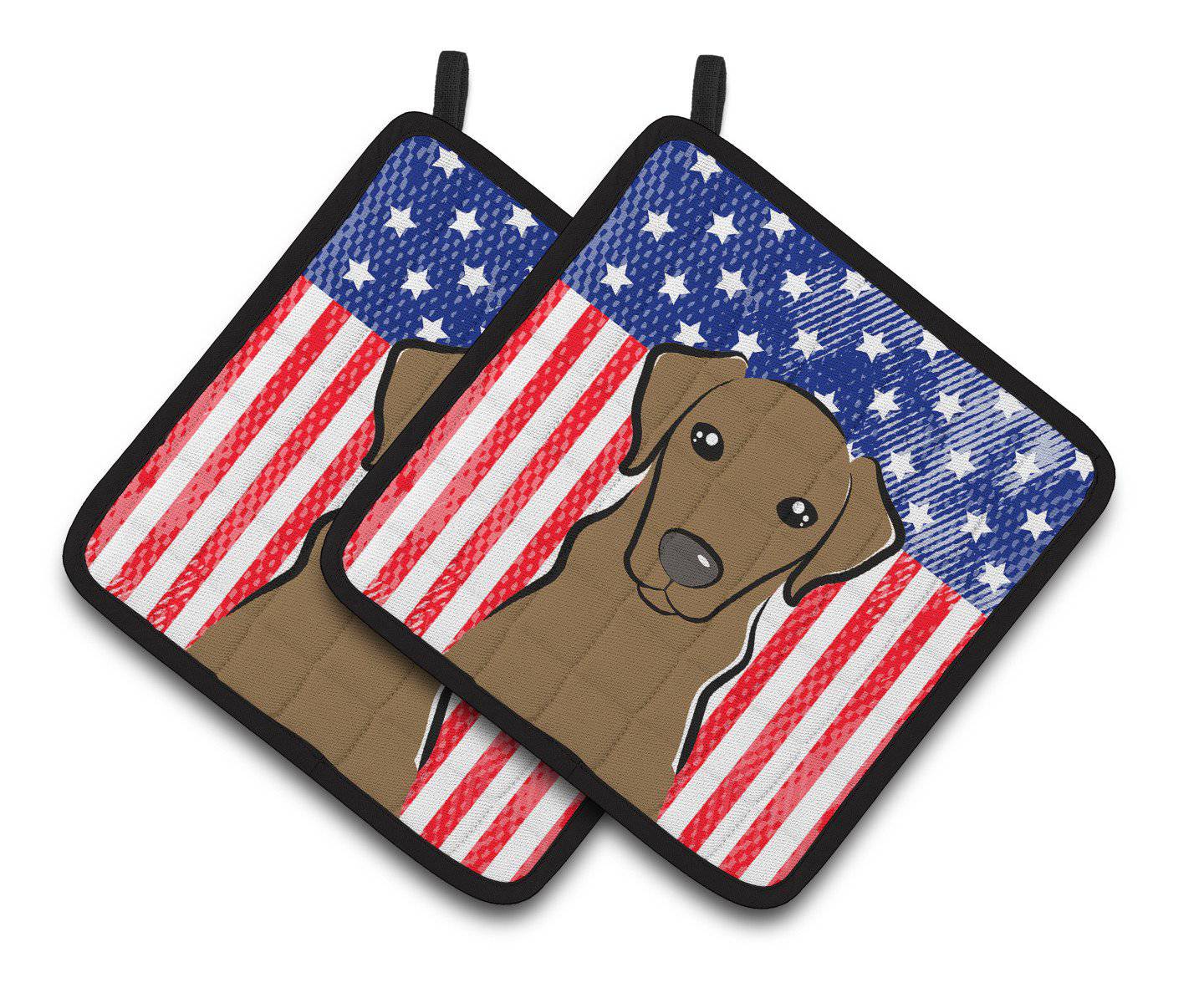 American Flag and Chocolate Labrador Pair of Pot Holders BB2164PTHD - the-store.com