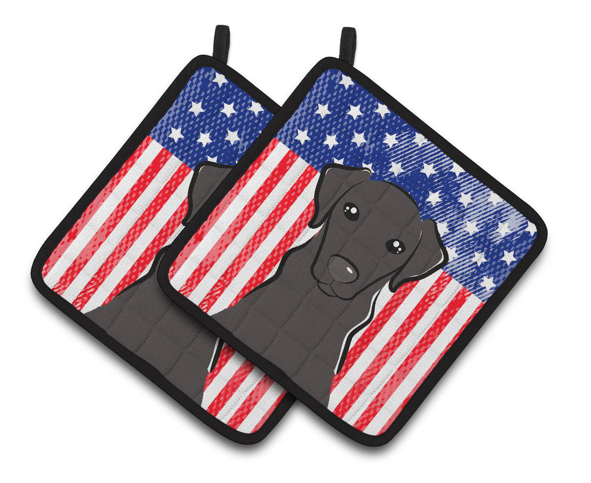 American Flag and Black Labrador Pair of Pot Holders BB2165PTHD - the-store.com