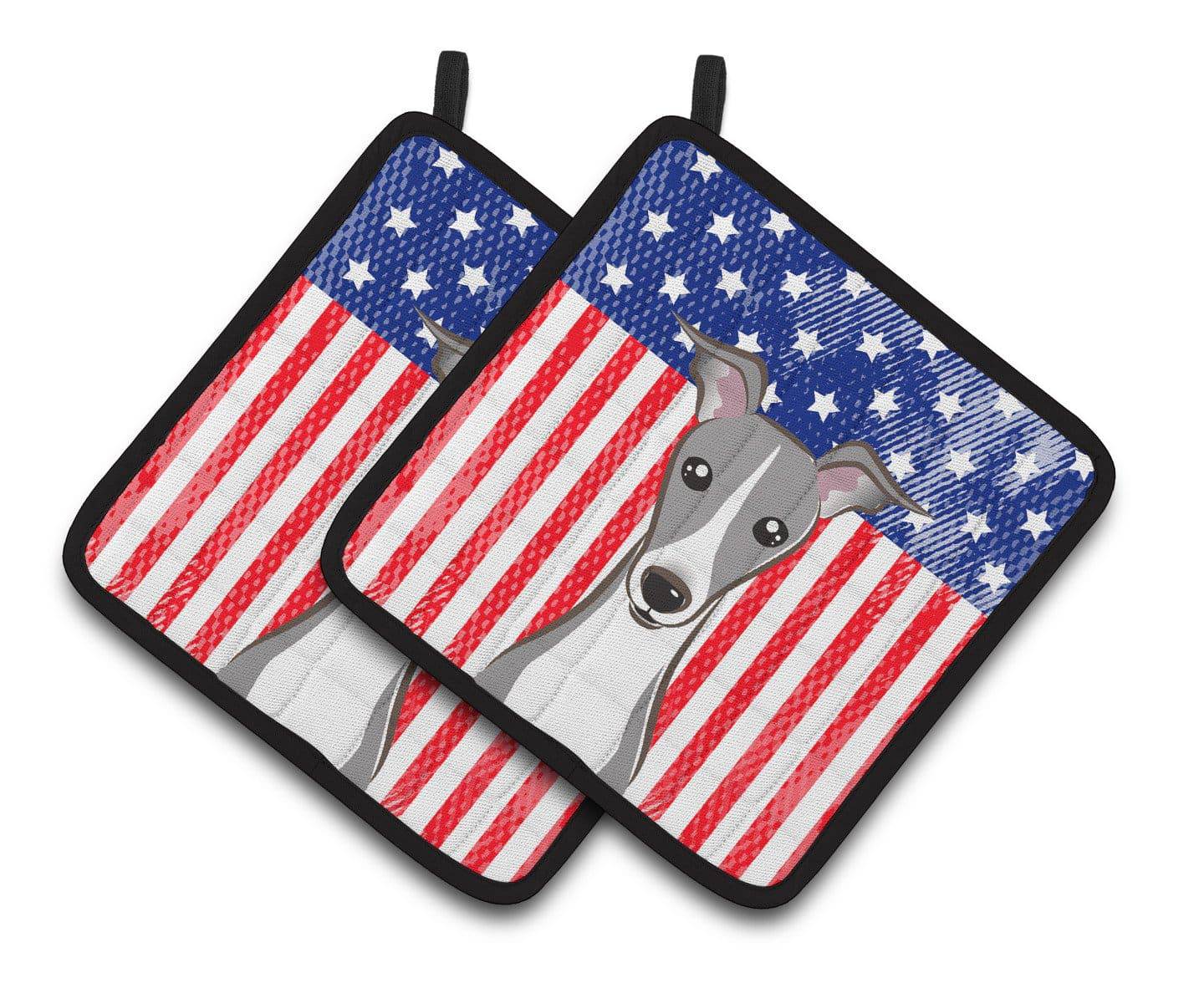 American Flag and Italian Greyhound Pair of Pot Holders BB2166PTHD - the-store.com