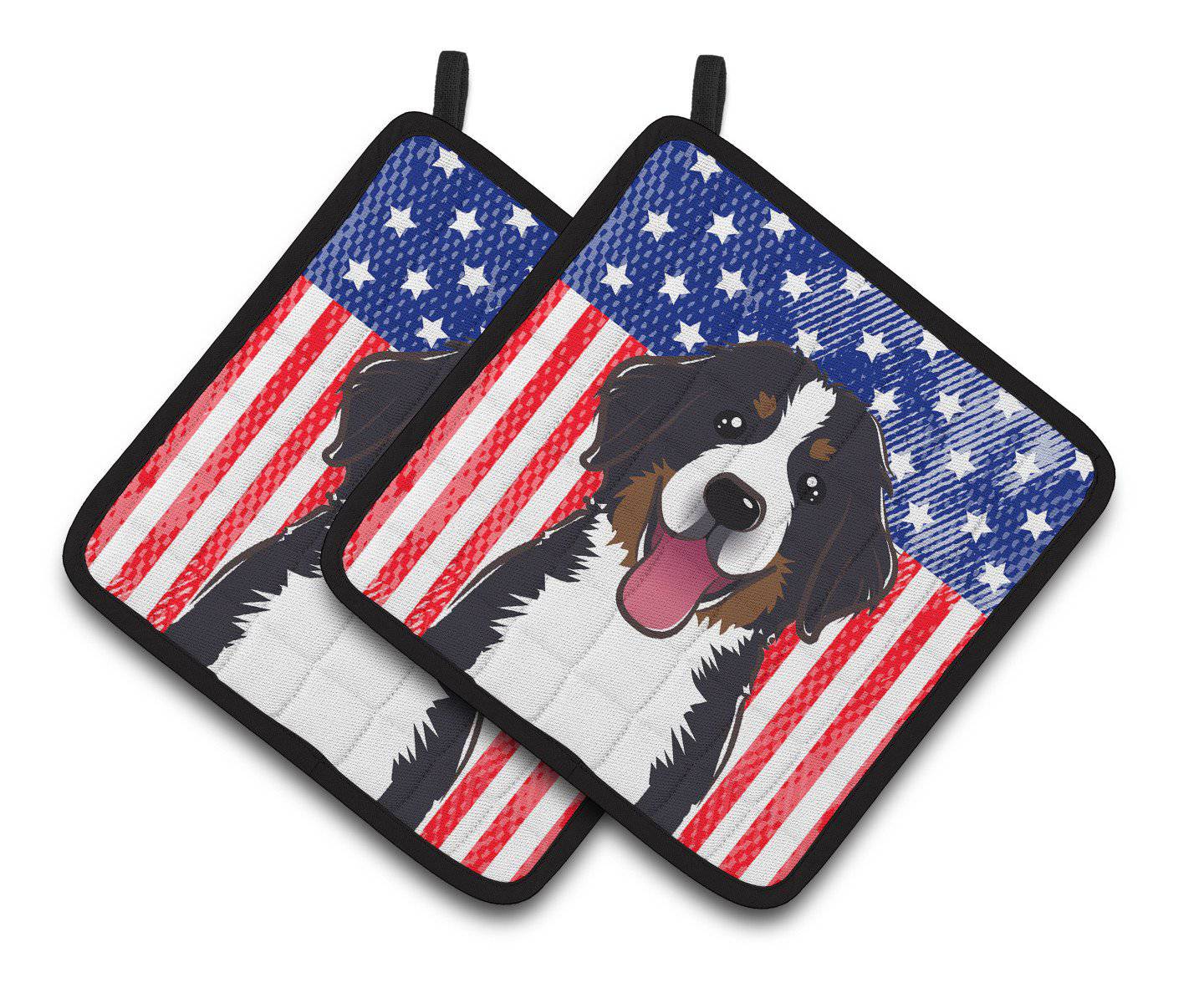 American Flag and Bernese Mountain Dog Pair of Pot Holders BB2167PTHD - the-store.com