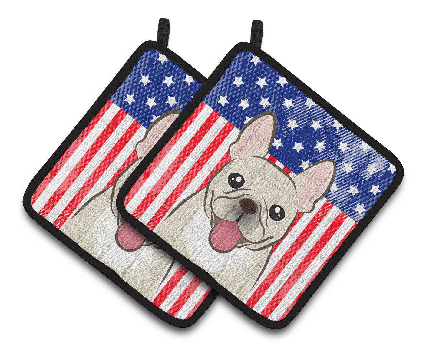 American Flag and French Bulldog Pair of Pot Holders BB2168PTHD - the-store.com