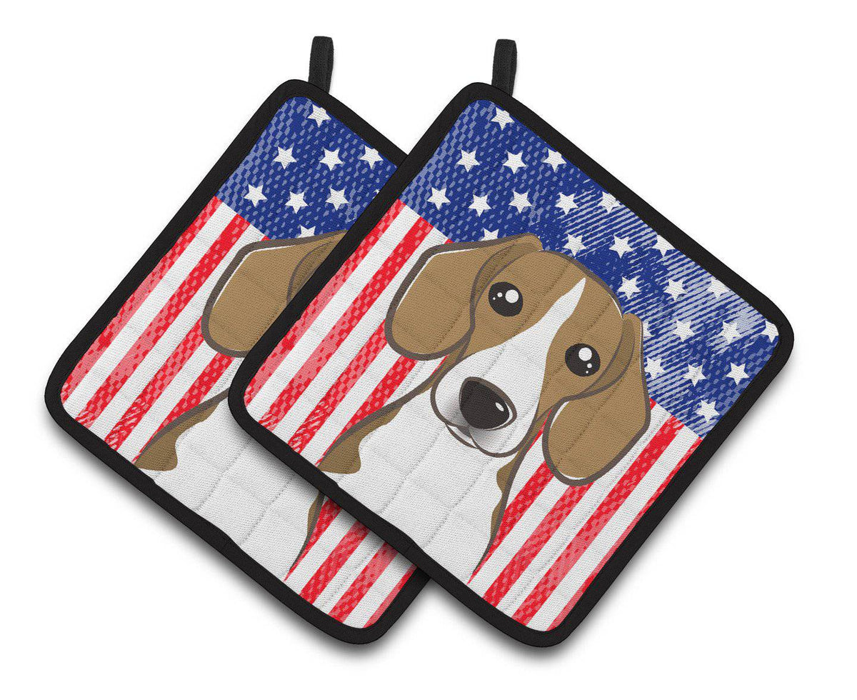 American Flag and Beagle Pair of Pot Holders BB2169PTHD - the-store.com