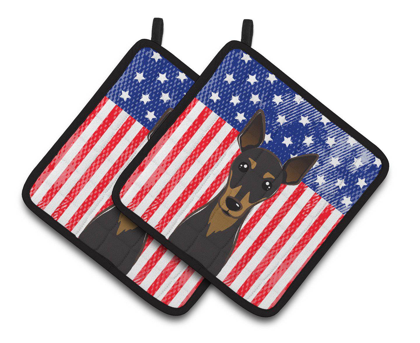 American Flag and Min Pin Pair of Pot Holders BB2170PTHD - the-store.com