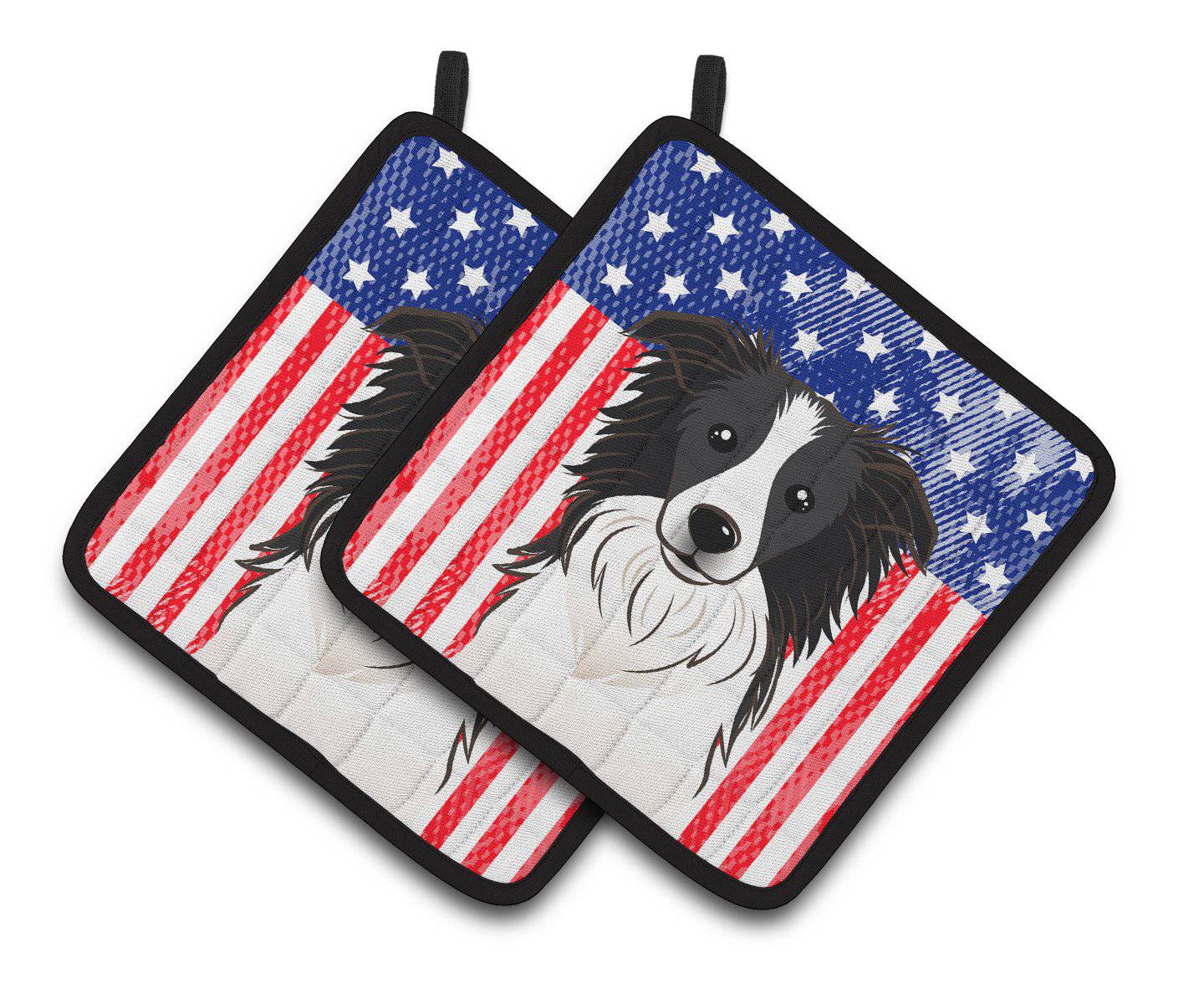 American Flag and Border Collie Pair of Pot Holders BB2171PTHD - the-store.com