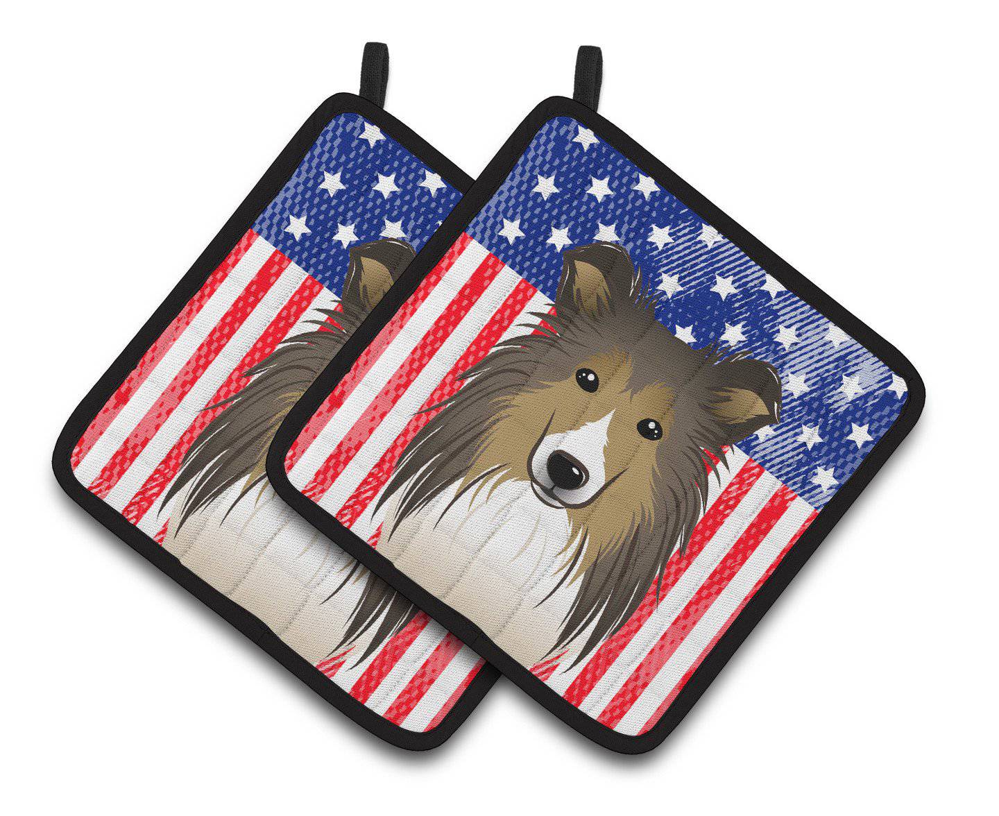 American Flag and Sheltie Pair of Pot Holders BB2172PTHD - the-store.com