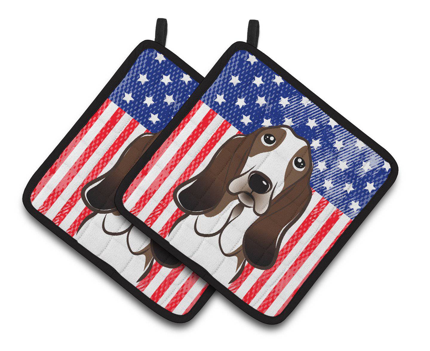 American Flag and Basset Hound Pair of Pot Holders BB2173PTHD - the-store.com
