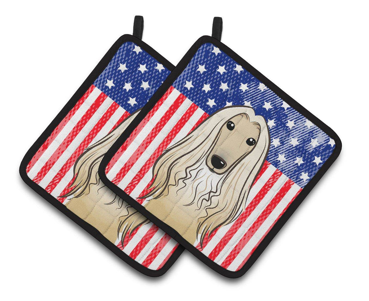 American Flag and Afghan Hound Pair of Pot Holders BB2174PTHD - the-store.com