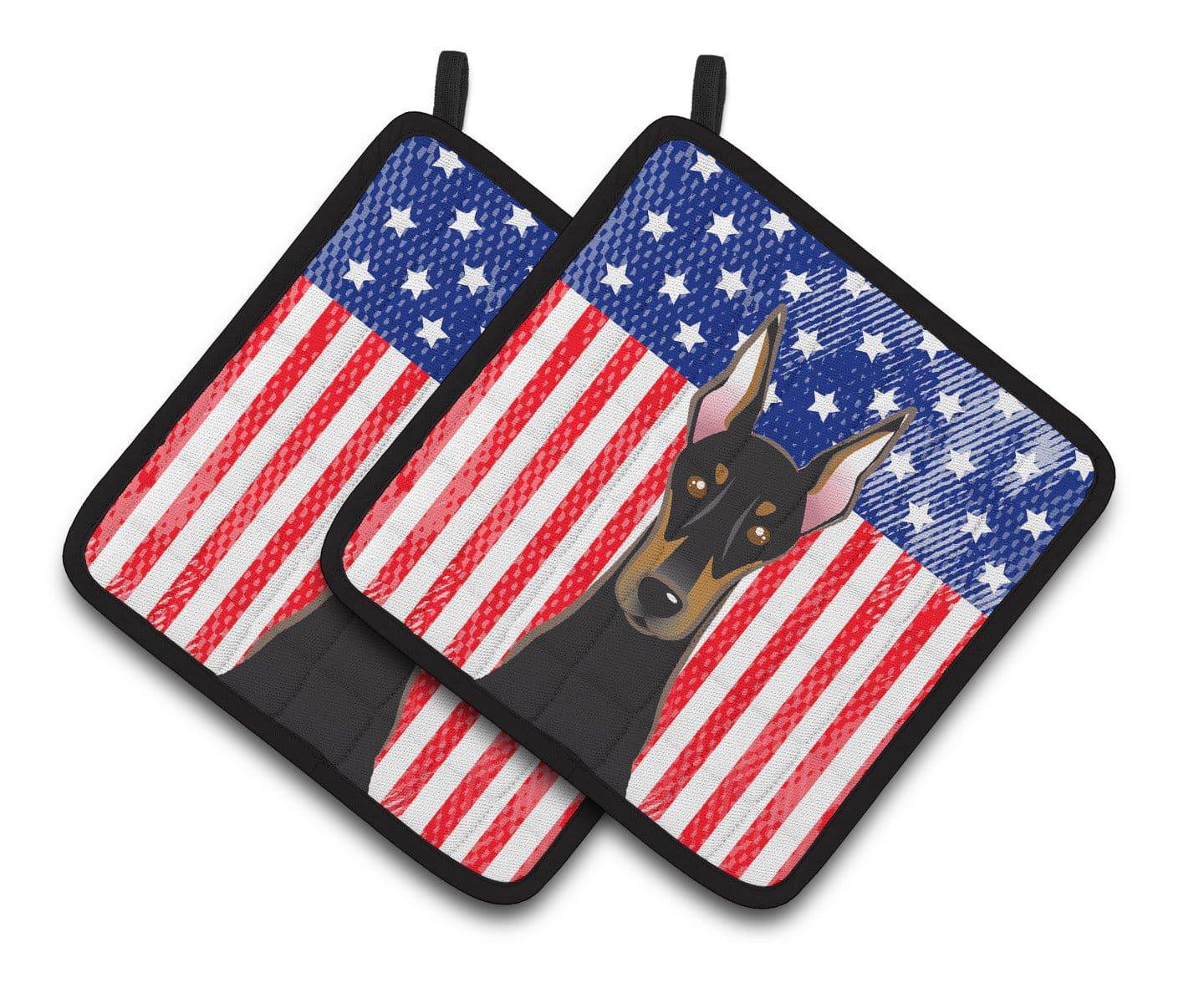 American Flag and Doberman Pair of Pot Holders BB2175PTHD - the-store.com