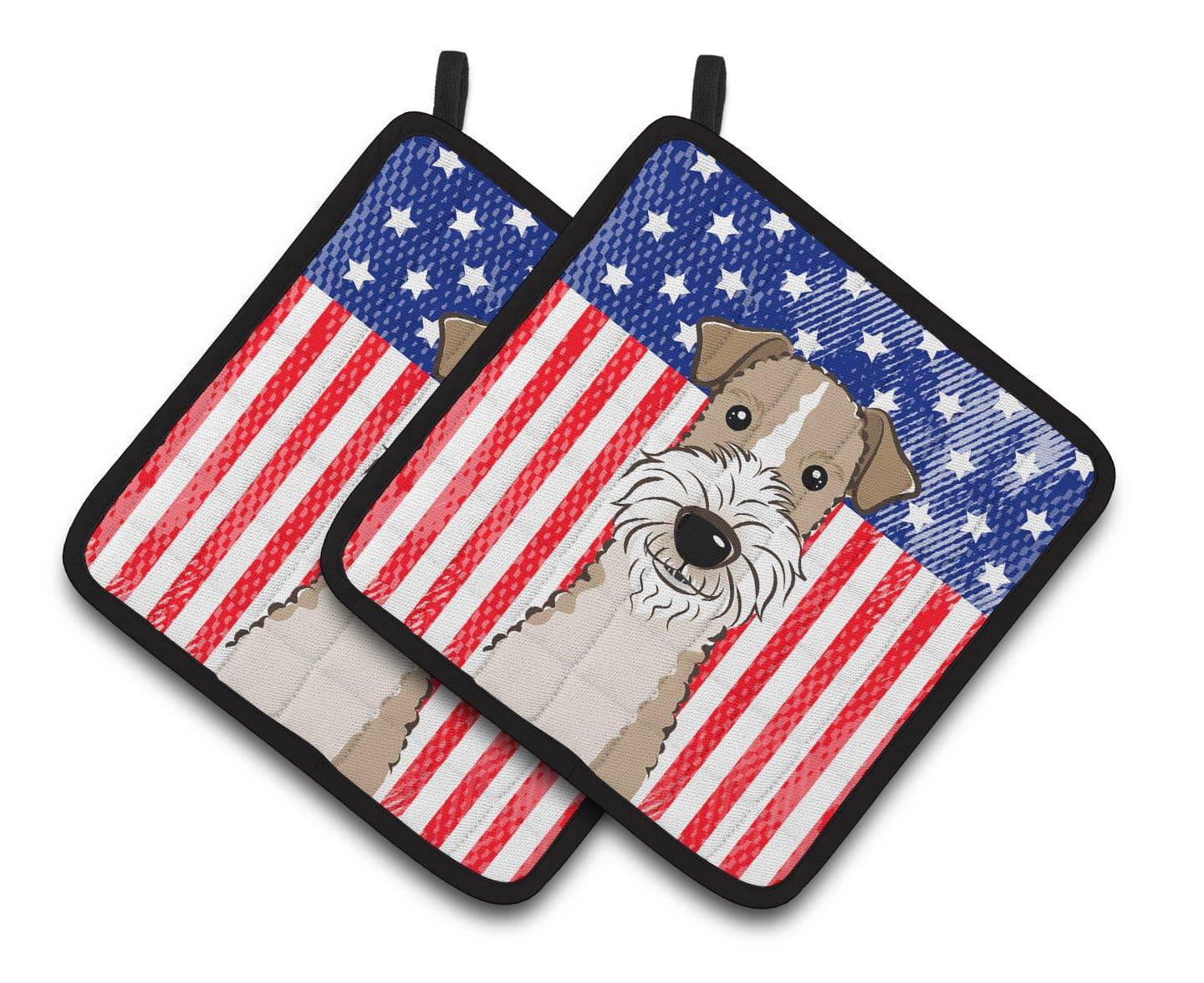 American Flag and Wire Haired Fox Terrier Pair of Pot Holders BB2177PTHD - the-store.com