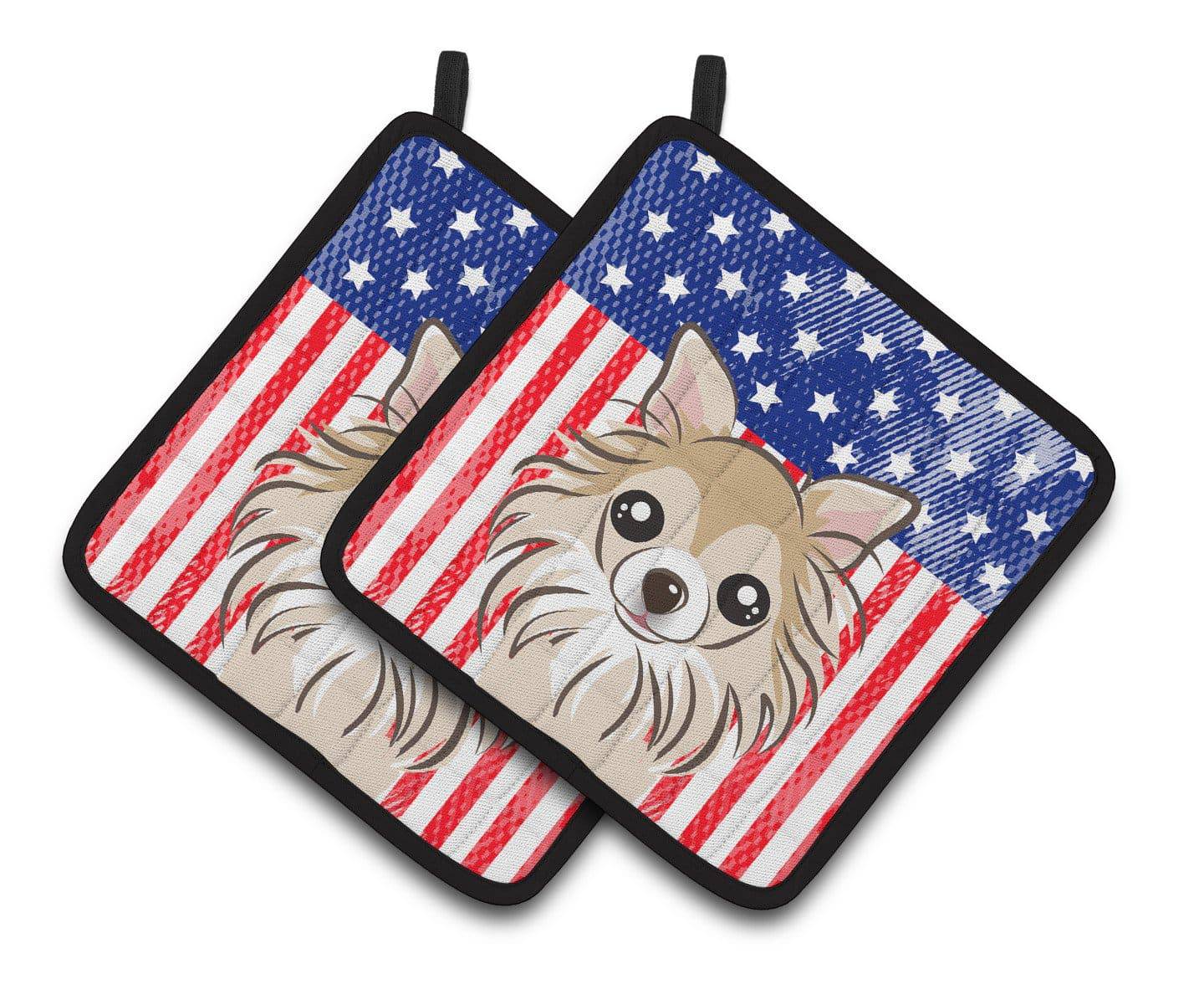 American Flag and Chihuahua Pair of Pot Holders BB2181PTHD - the-store.com