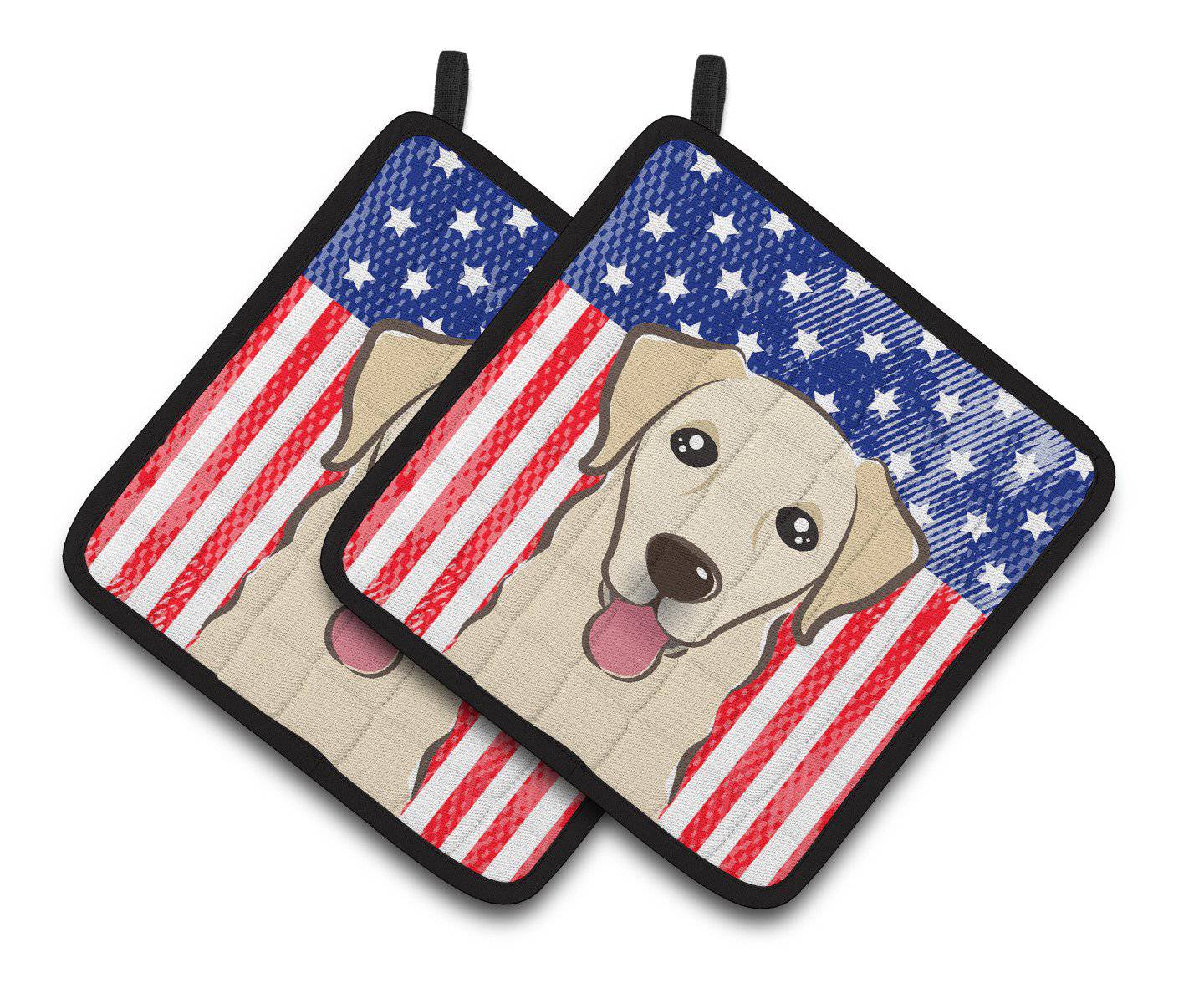 American Flag and Golden Retriever Pair of Pot Holders BB2182PTHD - the-store.com