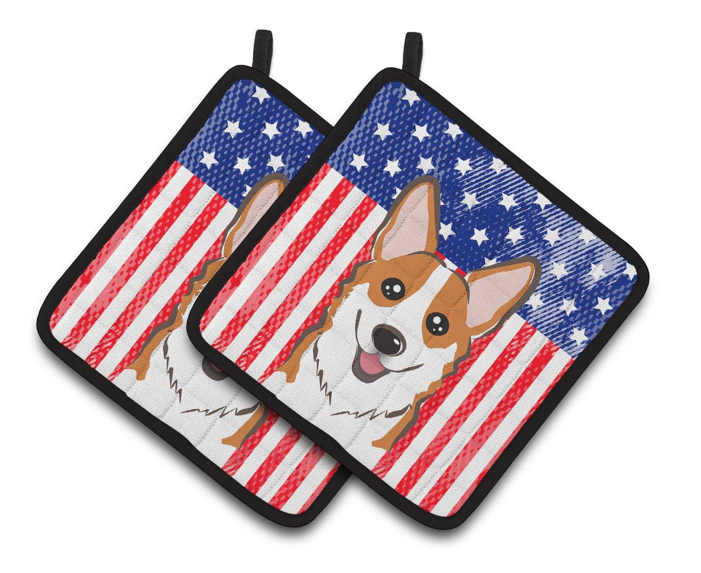 American Flag and Red Corgi Pair of Pot Holders BB2184PTHD - the-store.com