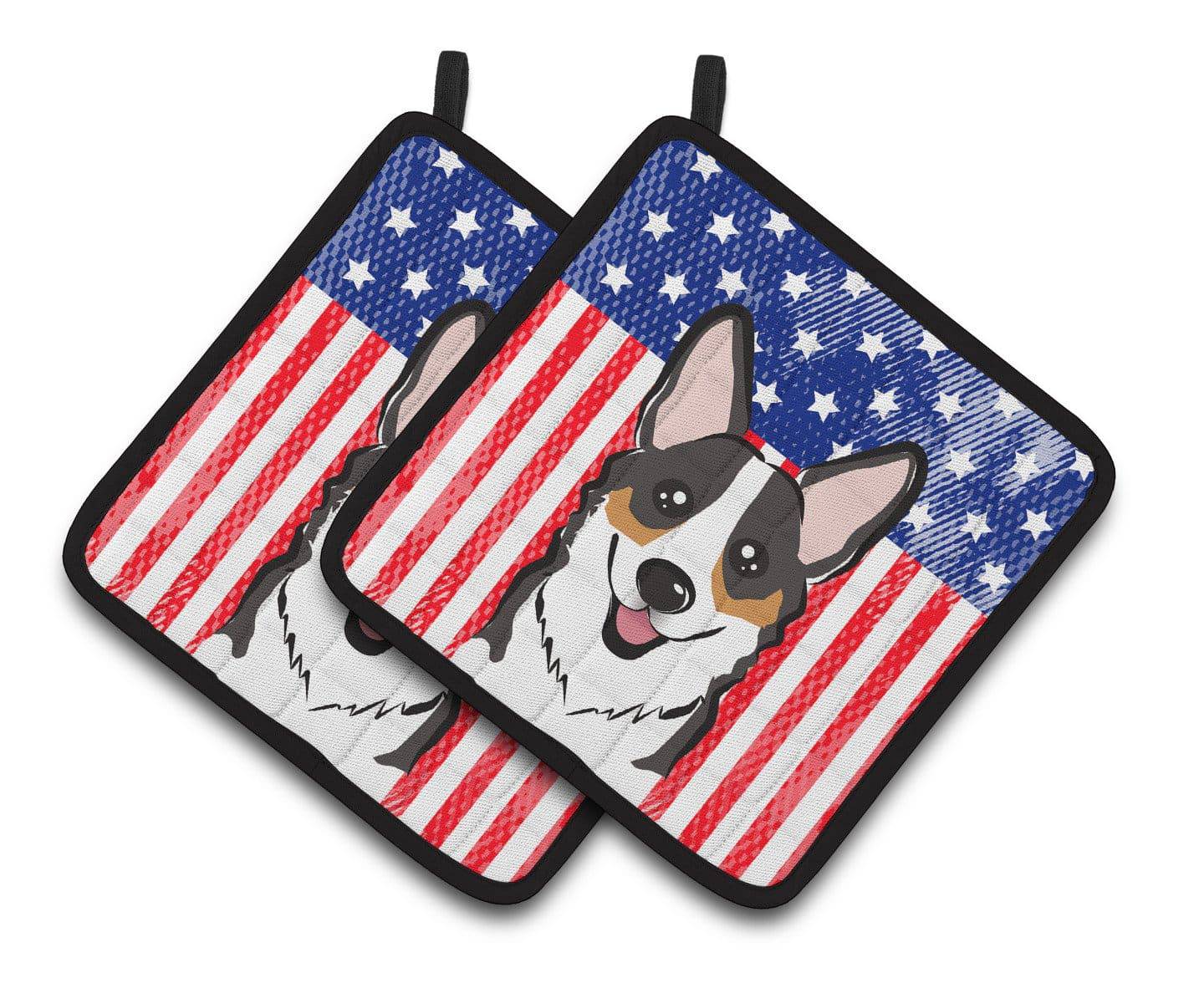 American Flag and Tricolor Corgi Pair of Pot Holders BB2185PTHD - the-store.com
