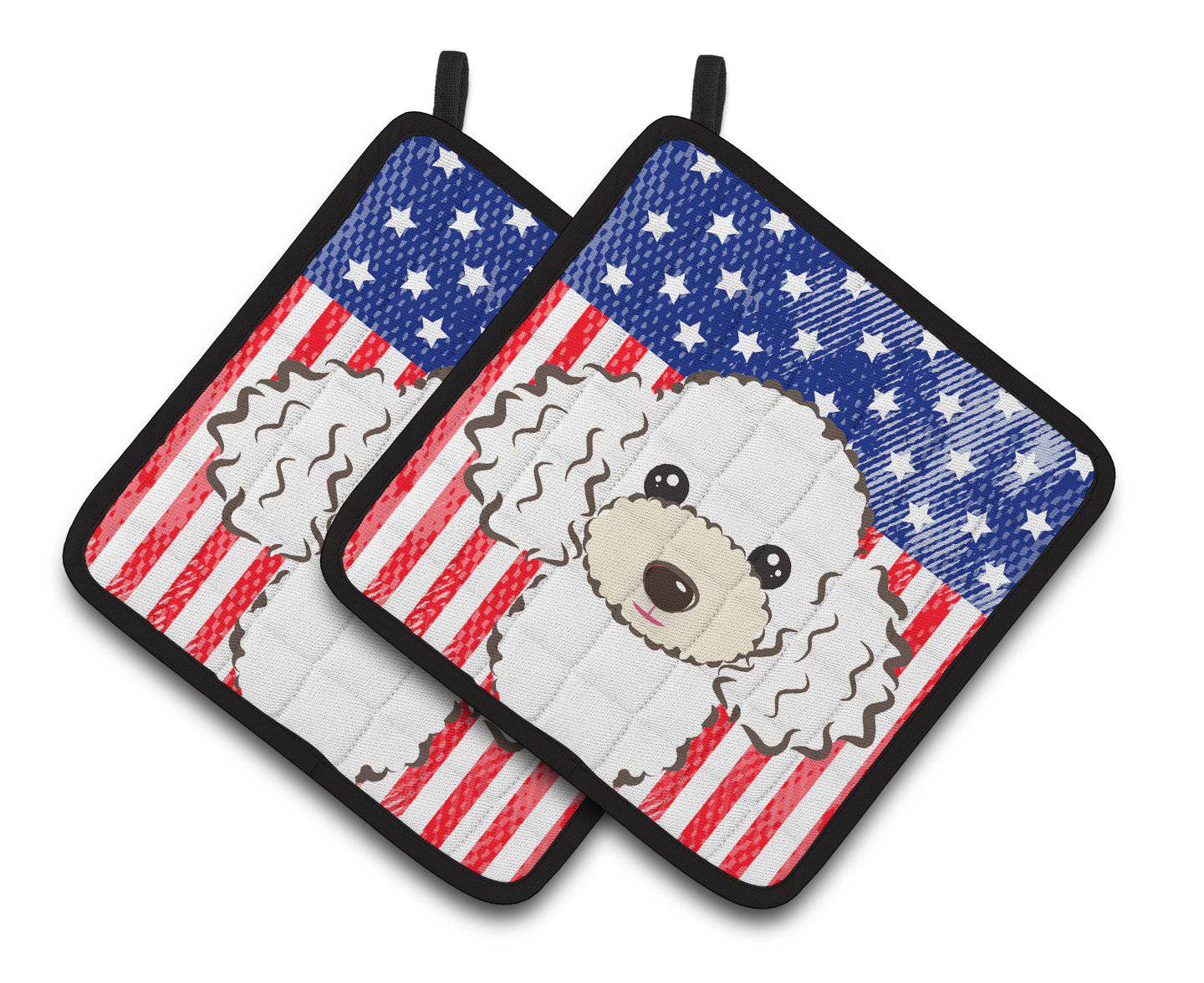 American Flag and White Poodle Pair of Pot Holders BB2187PTHD - the-store.com