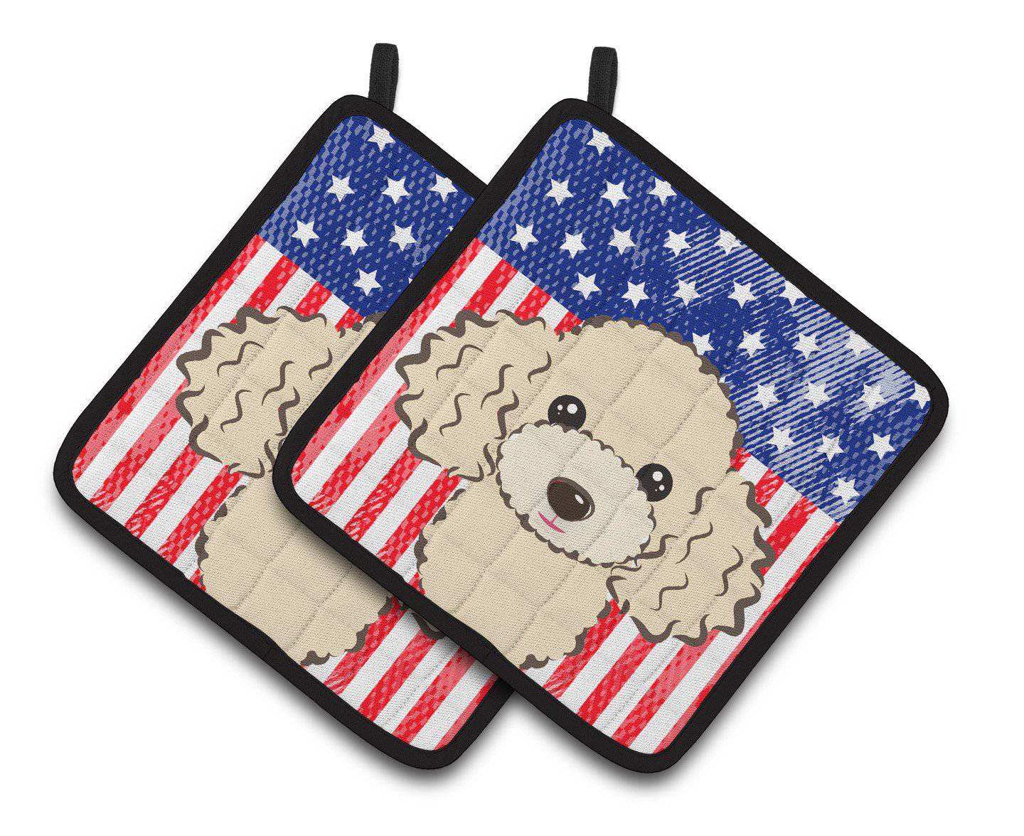 American Flag and Buff Poodle Pair of Pot Holders BB2188PTHD - the-store.com