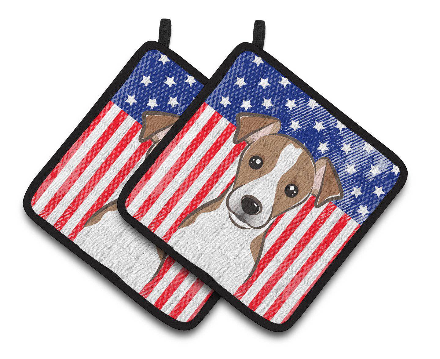 American Flag and Jack Russell Terrier Pair of Pot Holders BB2190PTHD - the-store.com