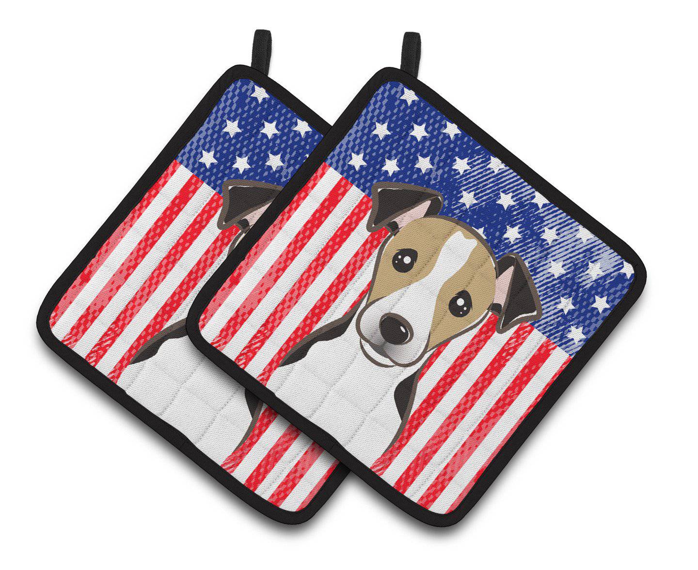 American Flag and Jack Russell Terrier Pair of Pot Holders BB2191PTHD - the-store.com