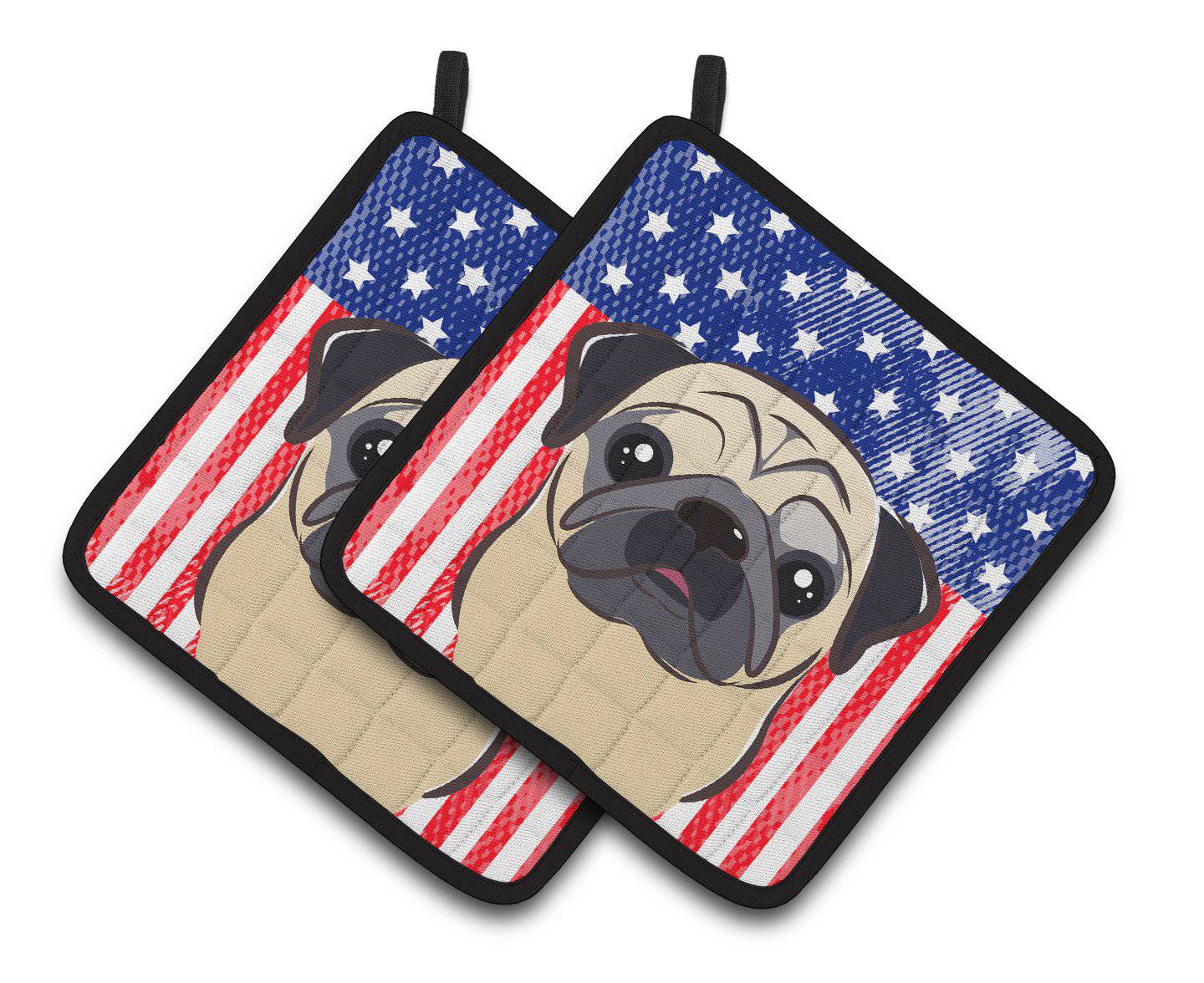 American Flag and Fawn Pug Pair of Pot Holders BB2192PTHD - the-store.com