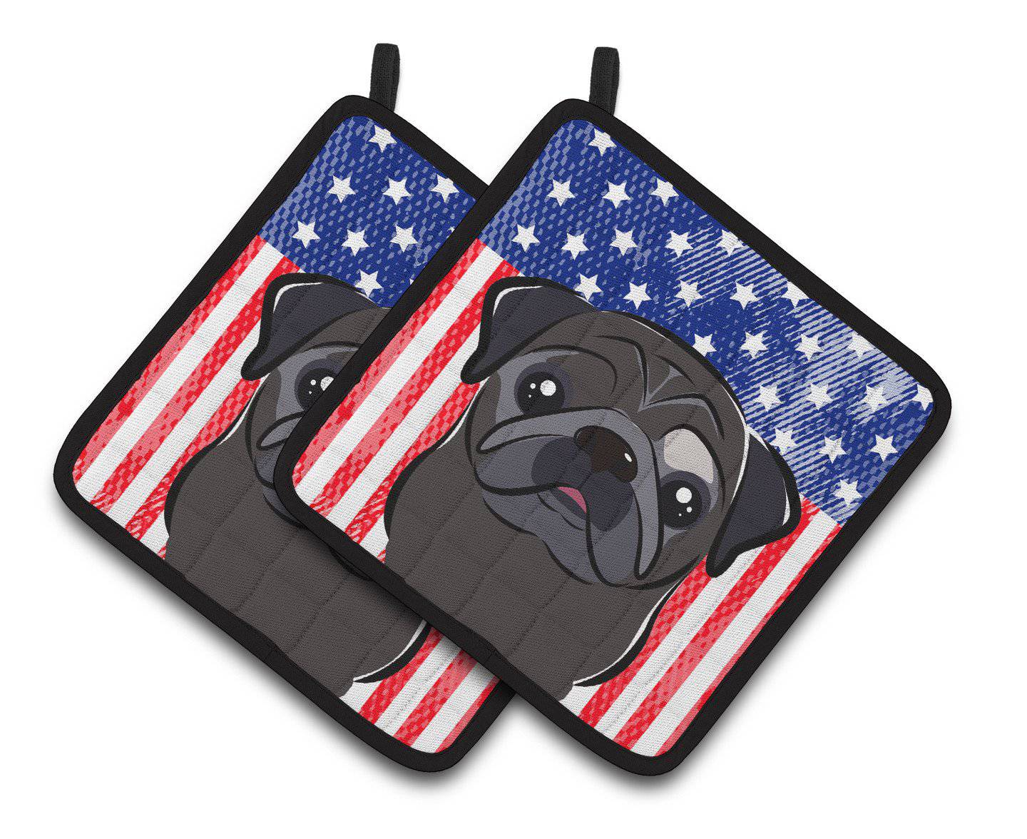 American Flag and Black Pug Pair of Pot Holders BB2193PTHD - the-store.com
