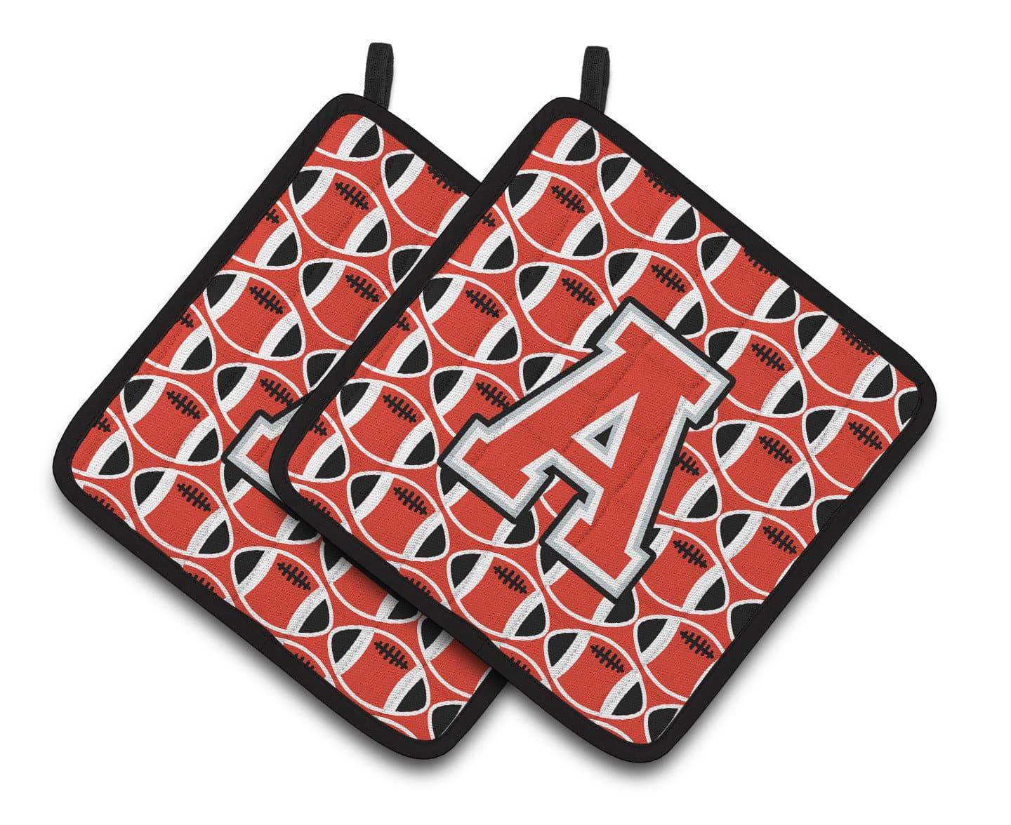 Letter A Football Scarlet and Grey Pair of Pot Holders CJ1067-APTHD - the-store.com