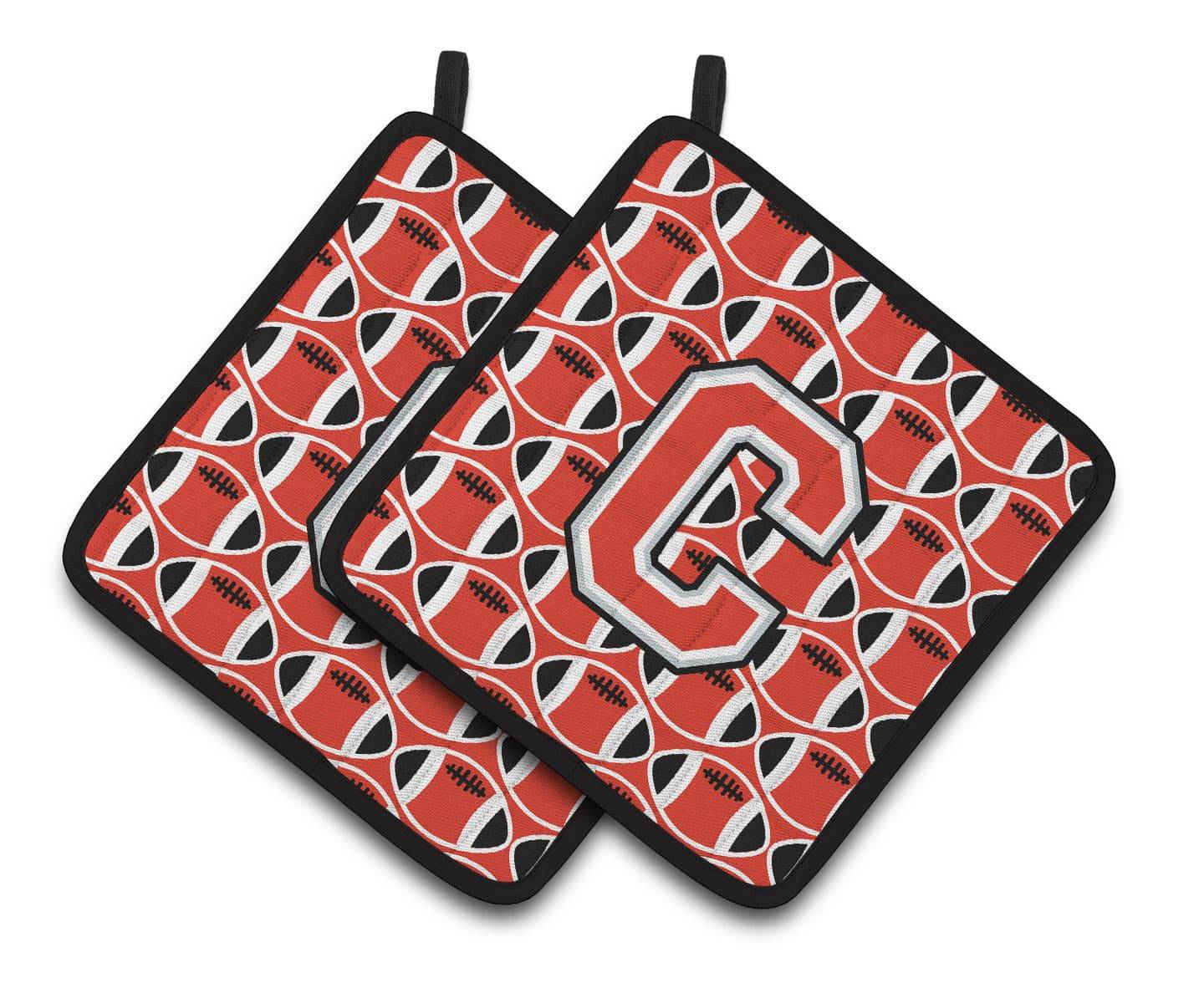 Letter C Football Scarlet and Grey Pair of Pot Holders CJ1067-CPTHD - the-store.com