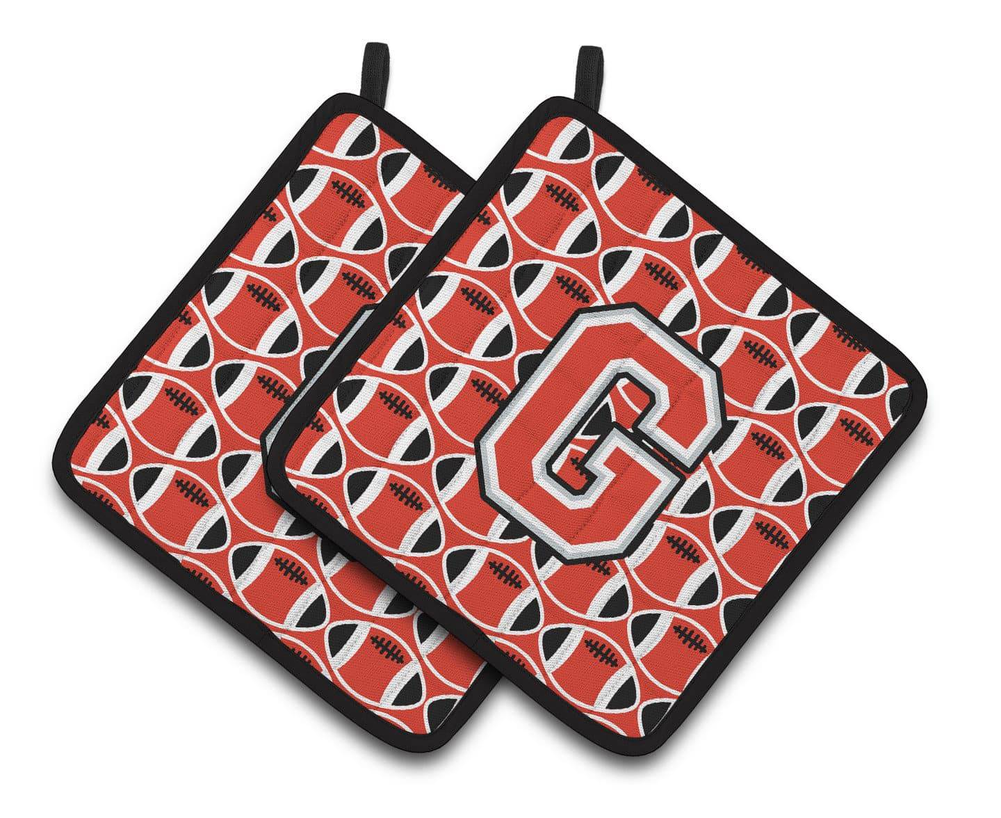 Letter G Football Scarlet and Grey Pair of Pot Holders CJ1067-GPTHD - the-store.com