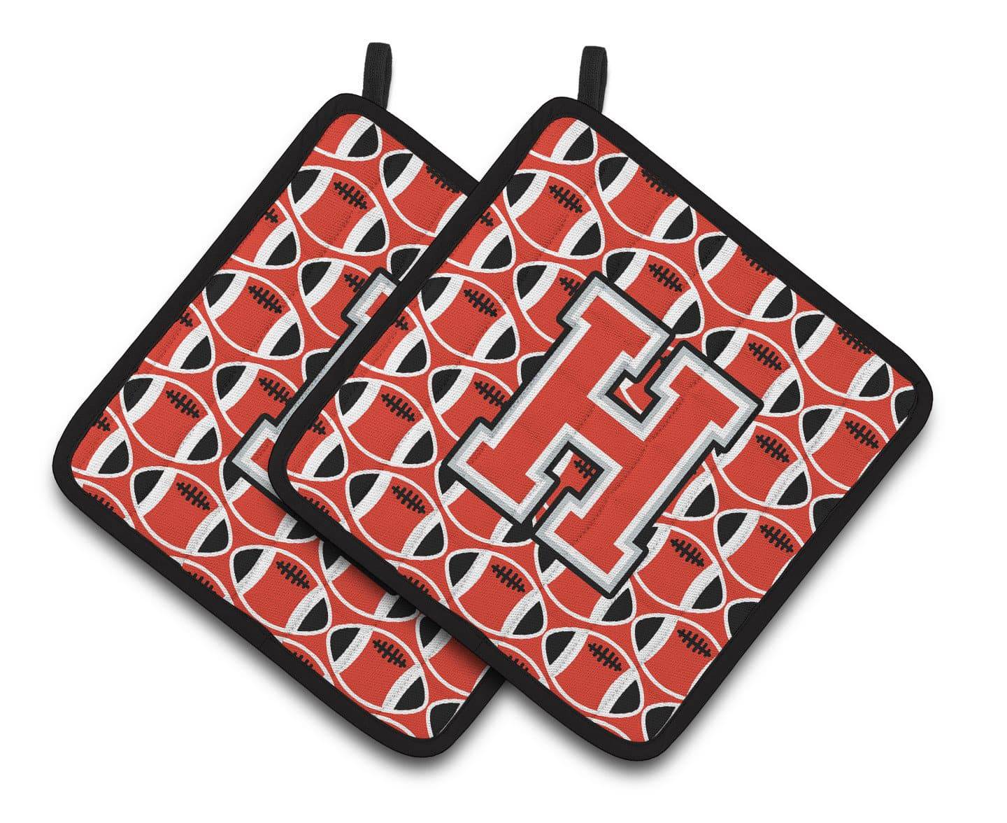 Letter H Football Scarlet and Grey Pair of Pot Holders CJ1067-HPTHD - the-store.com