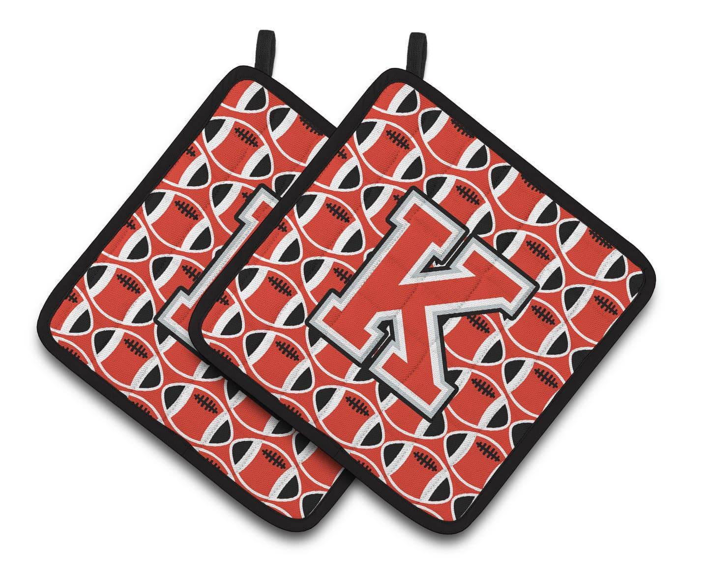 Letter K Football Scarlet and Grey Pair of Pot Holders CJ1067-KPTHD - the-store.com
