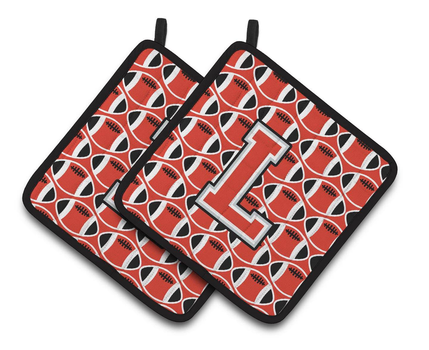 Letter L Football Scarlet and Grey Pair of Pot Holders CJ1067-LPTHD - the-store.com