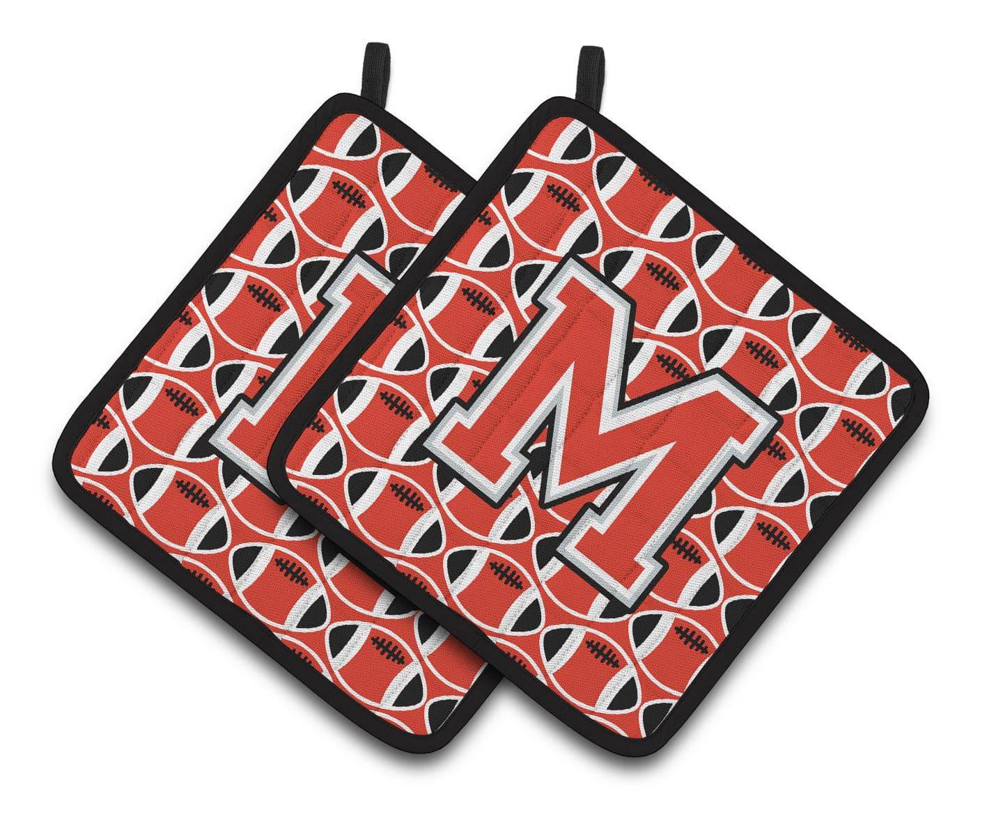 Letter M Football Scarlet and Grey Pair of Pot Holders CJ1067-MPTHD - the-store.com