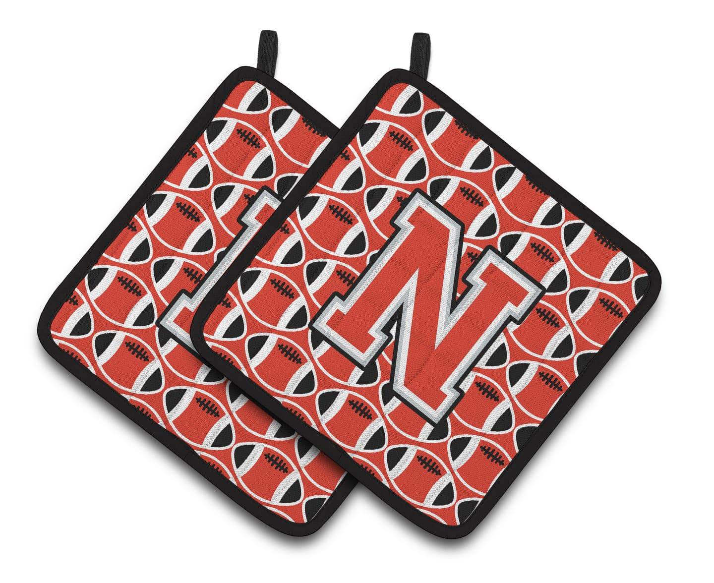 Letter N Football Scarlet and Grey Pair of Pot Holders CJ1067-NPTHD - the-store.com