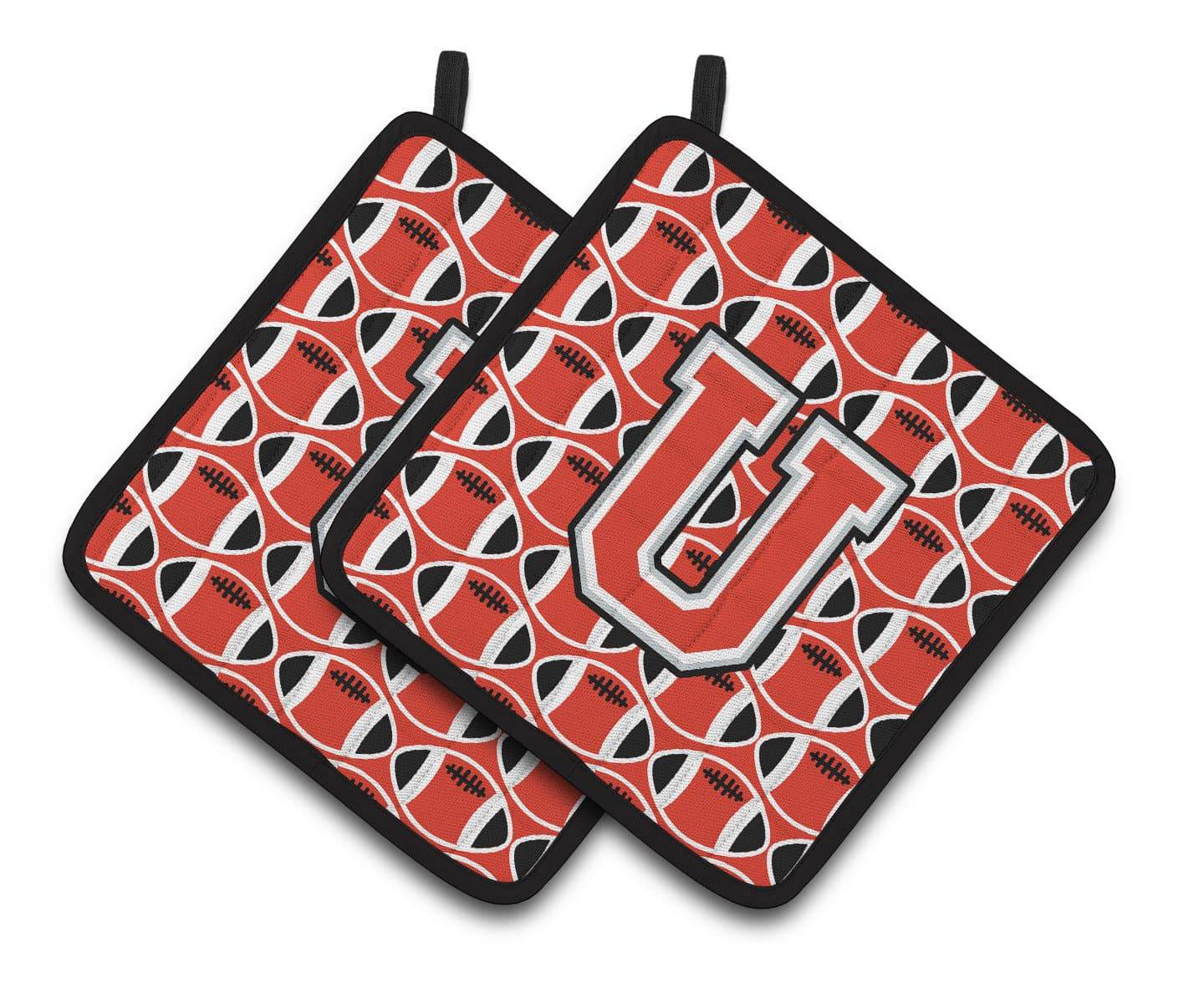 Letter U Football Scarlet and Grey Pair of Pot Holders CJ1067-UPTHD - the-store.com
