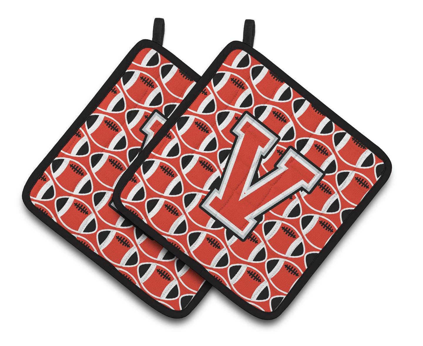 Letter V Football Scarlet and Grey Pair of Pot Holders CJ1067-VPTHD - the-store.com