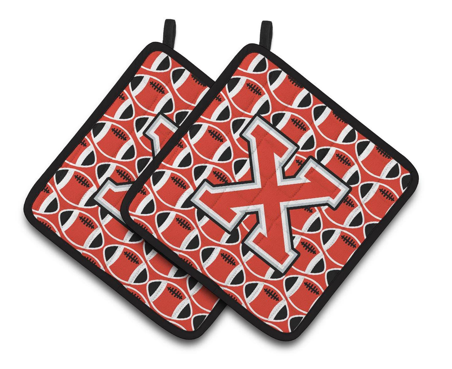 Letter X Football Scarlet and Grey Pair of Pot Holders CJ1067-XPTHD - the-store.com