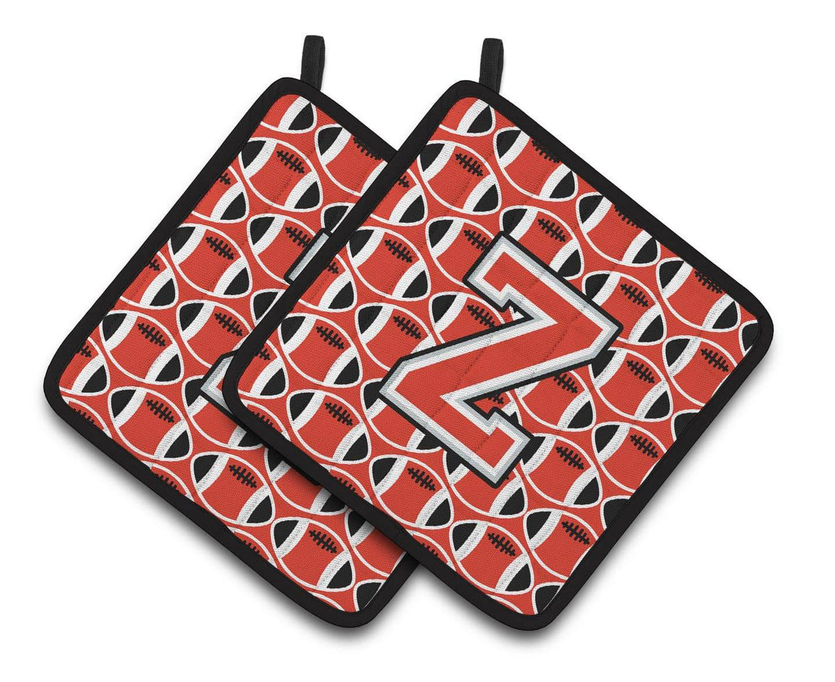 Letter Z Football Scarlet and Grey Pair of Pot Holders CJ1067-ZPTHD - the-store.com