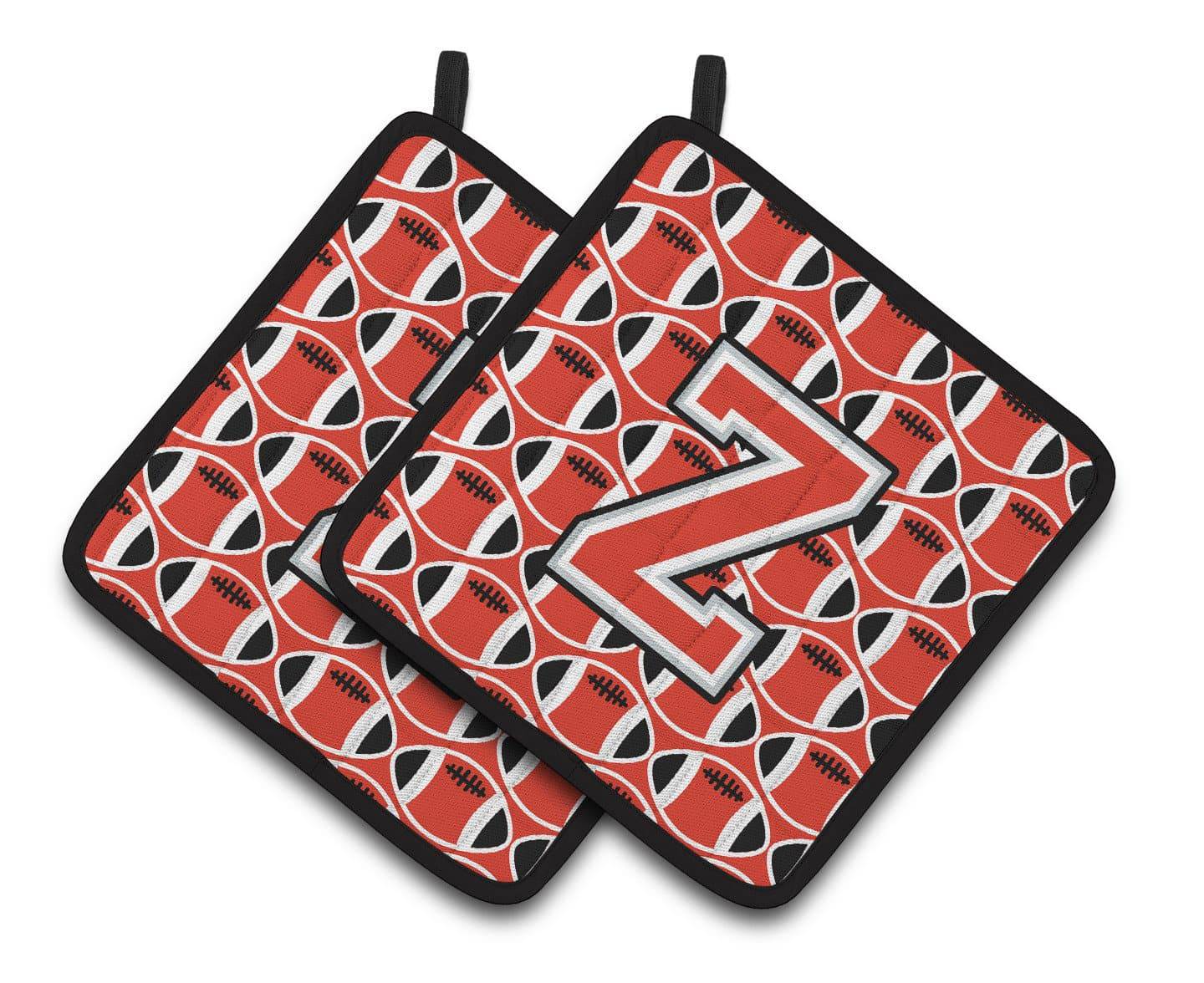 Letter Z Football Scarlet and Grey Pair of Pot Holders CJ1067-ZPTHD - the-store.com