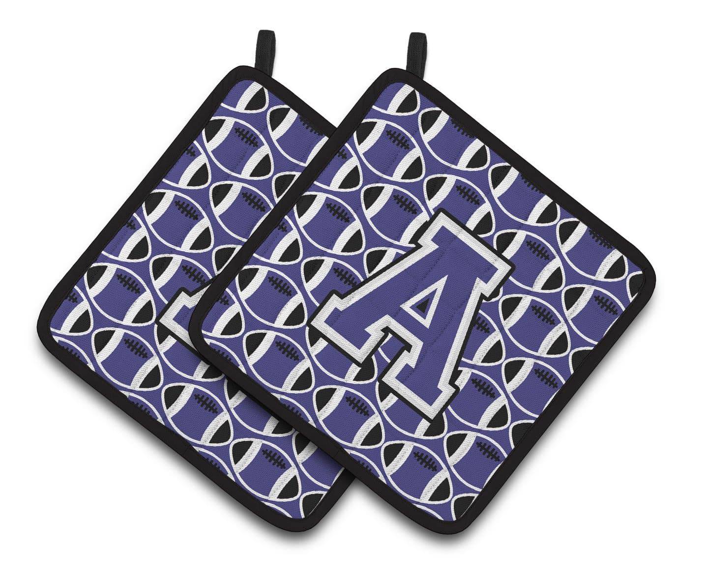 Letter A Football Purple and White Pair of Pot Holders CJ1068-APTHD - the-store.com